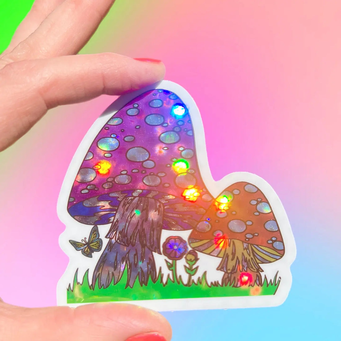Mushroom Hologram Shimmer Sticker