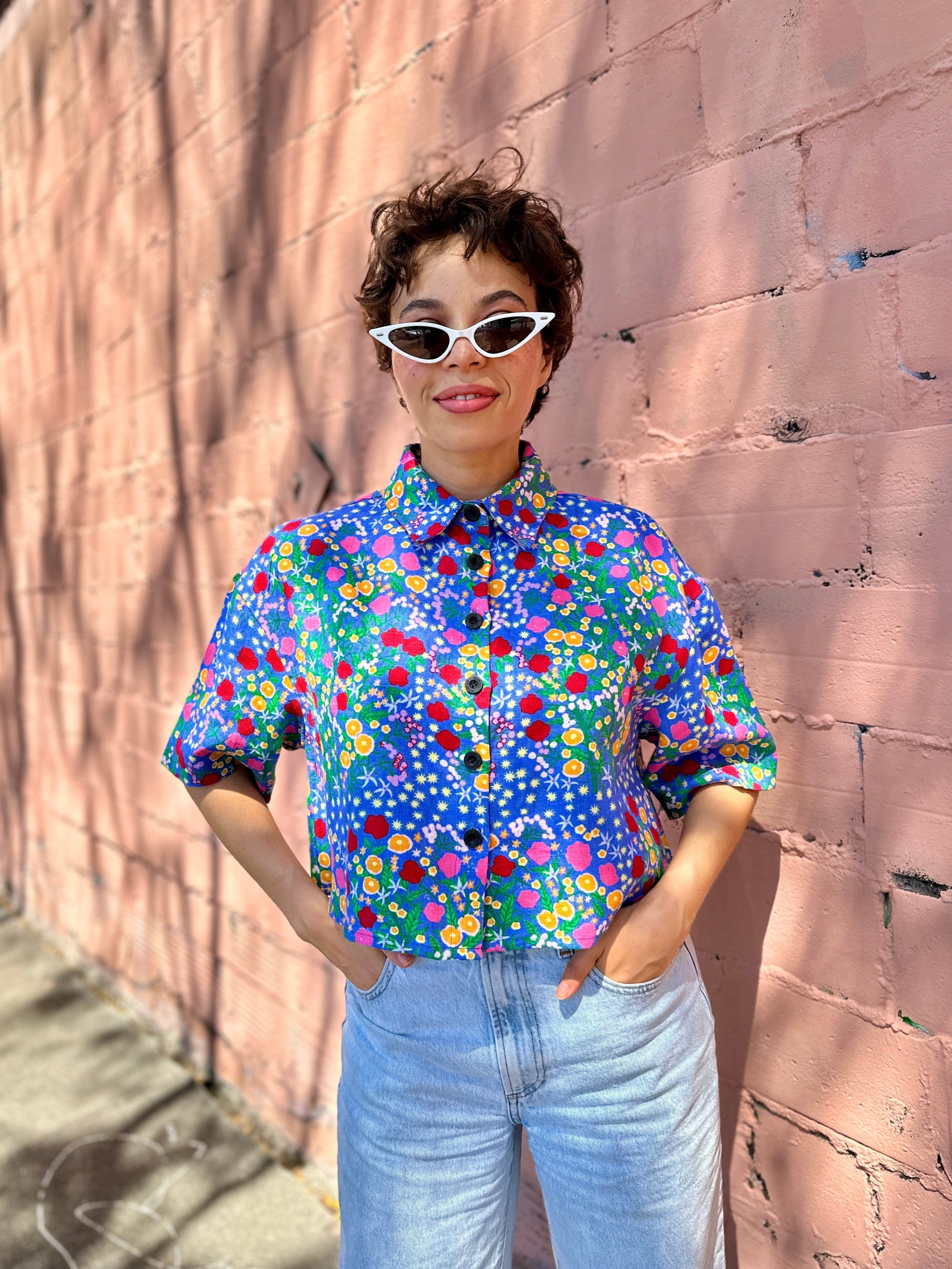 Linen Olivia Top Super Bloom