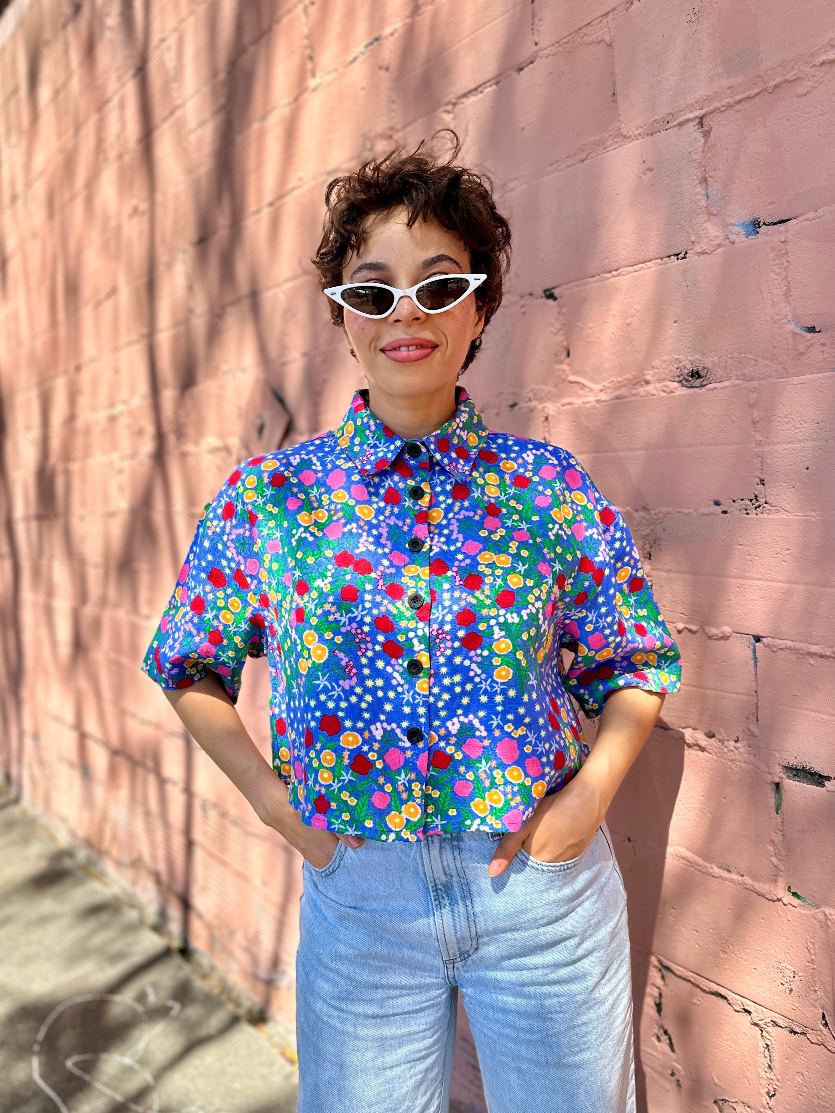 Linen Olivia Top Super Bloom