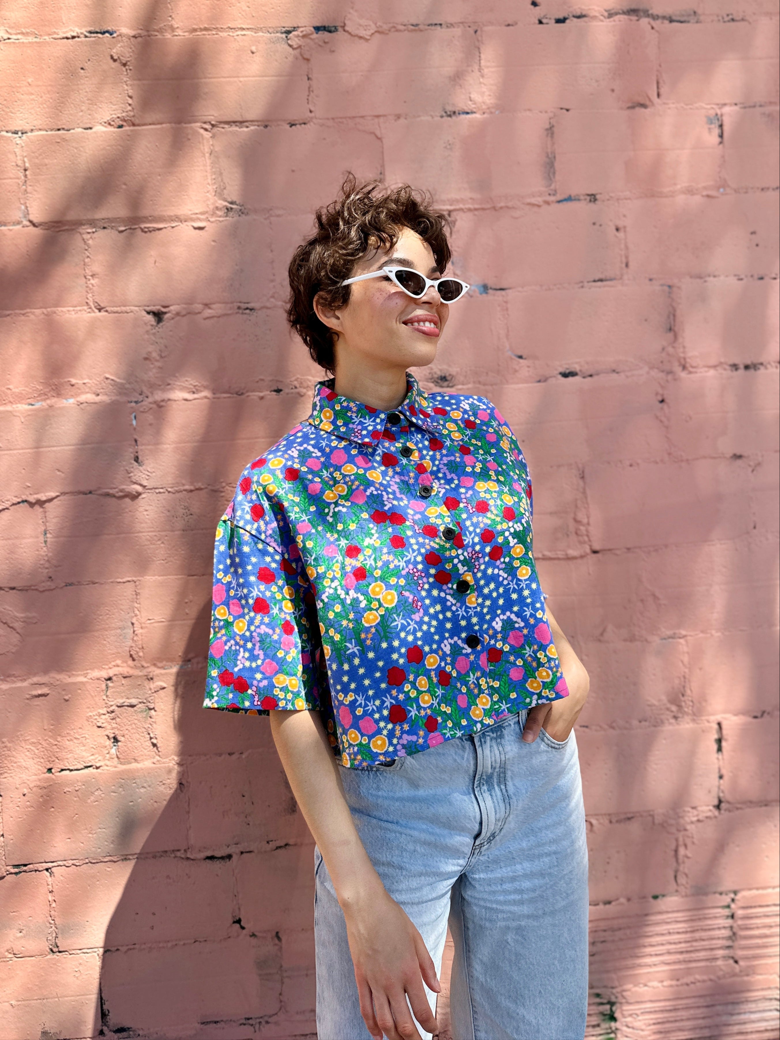 Linen Olivia Top Super Bloom