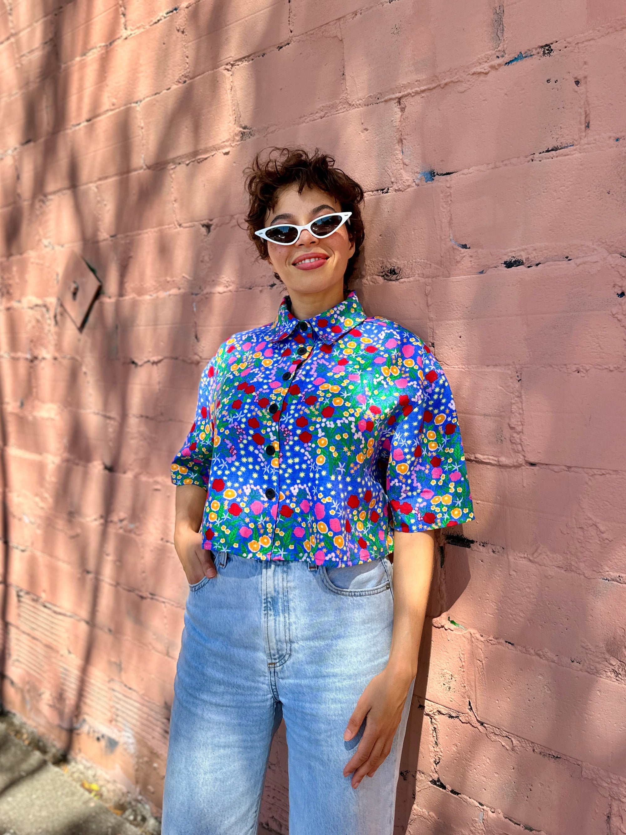 Linen Olivia Top Super Bloom