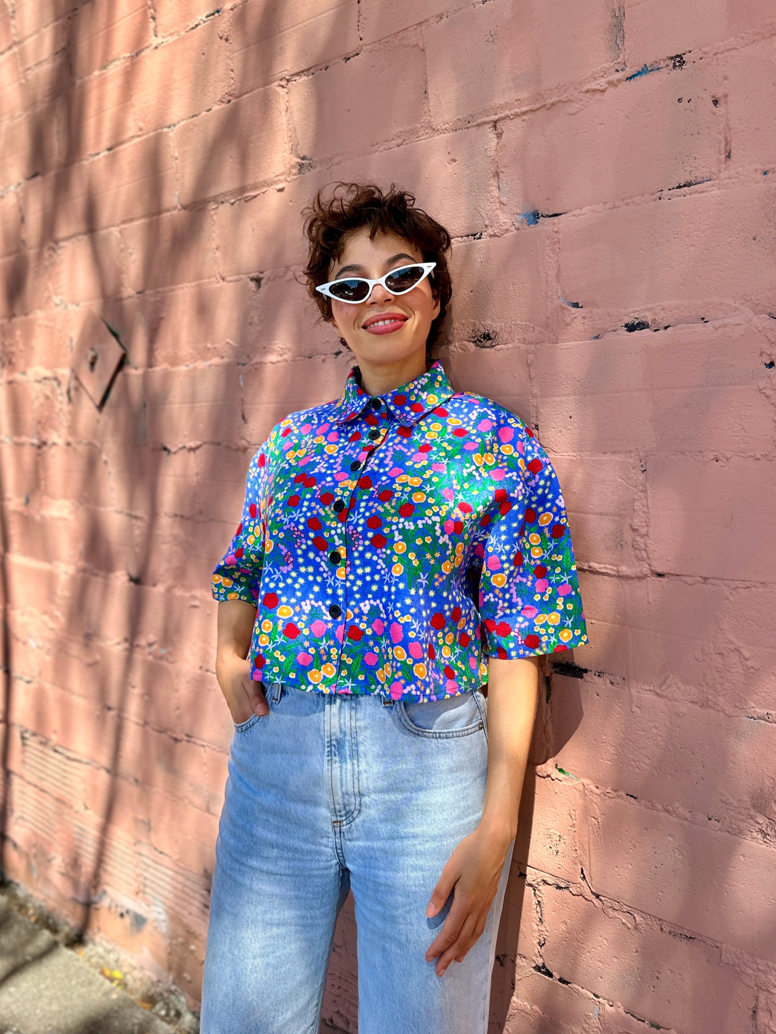 Linen Olivia Top Super Bloom