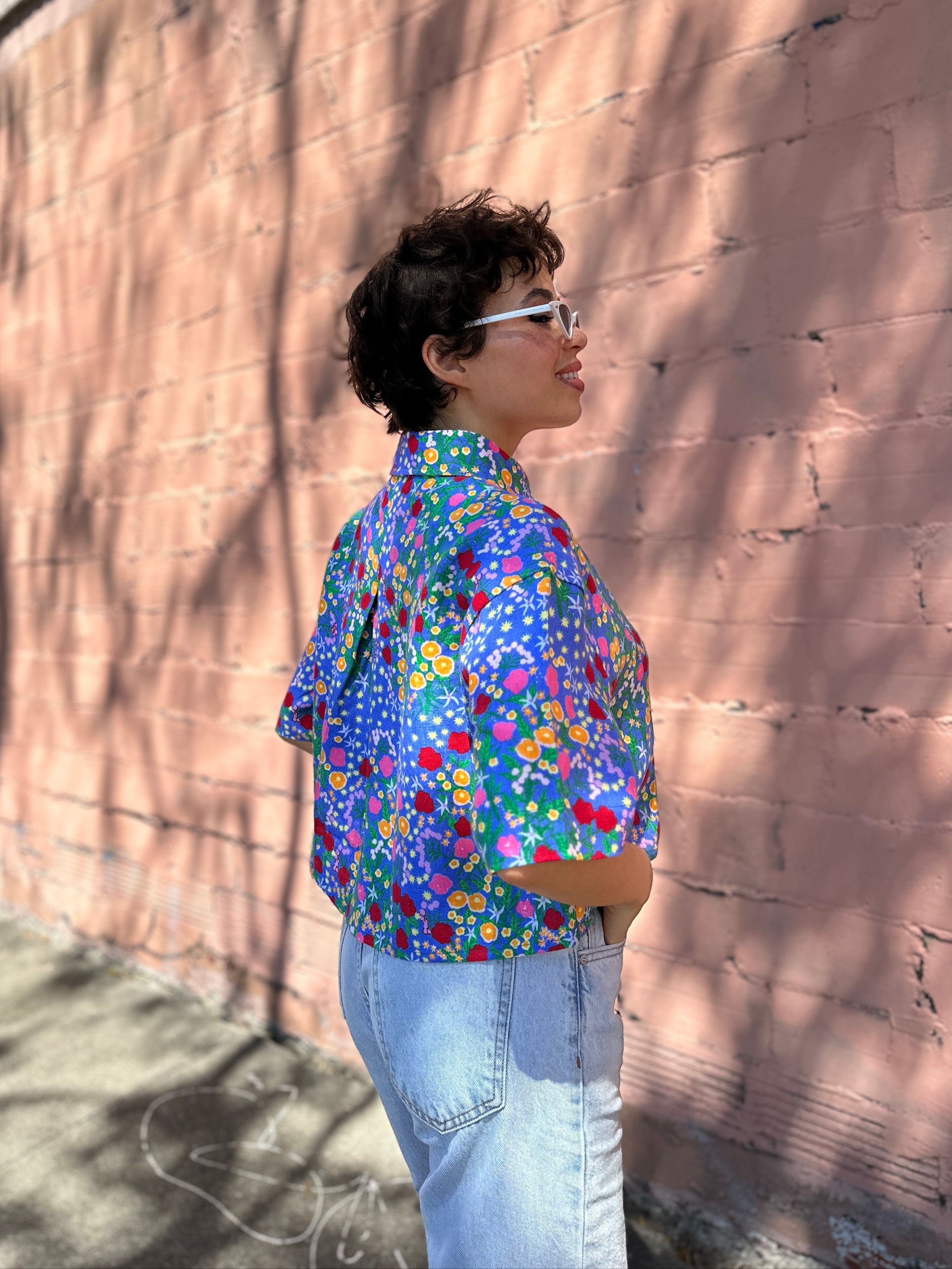Linen Olivia Top Super Bloom