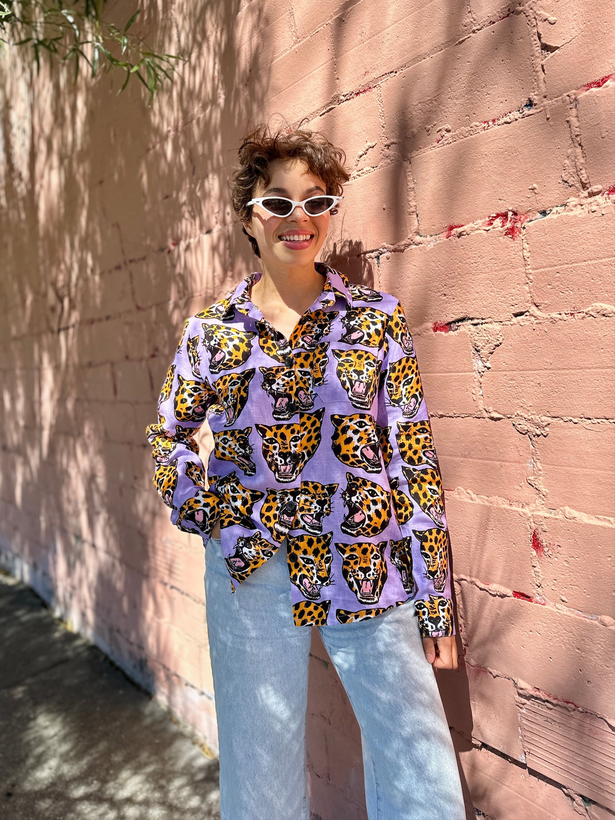 Classic Button Down Cheetah Head