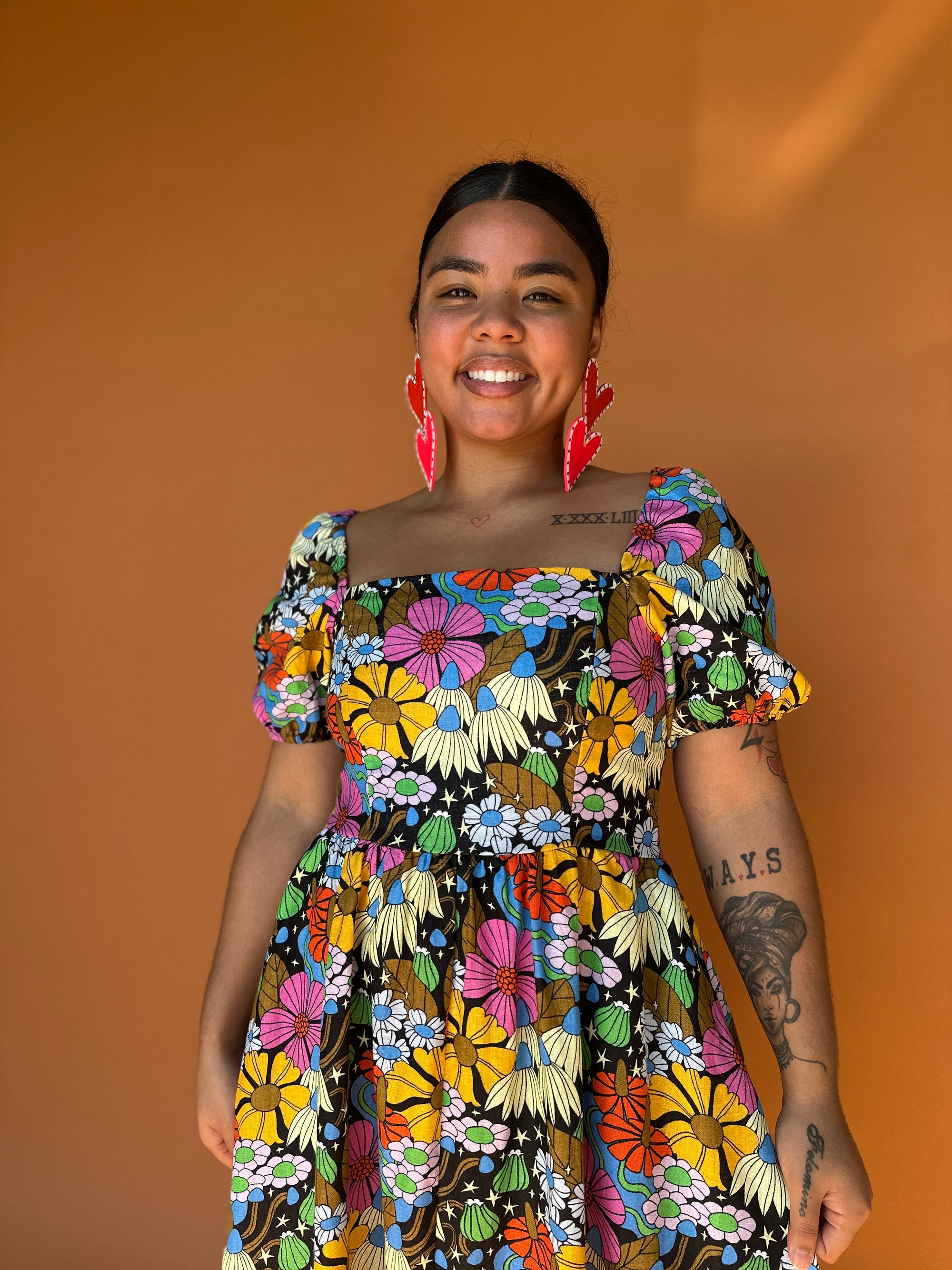 Linen Princess Dress Cosmic Floral