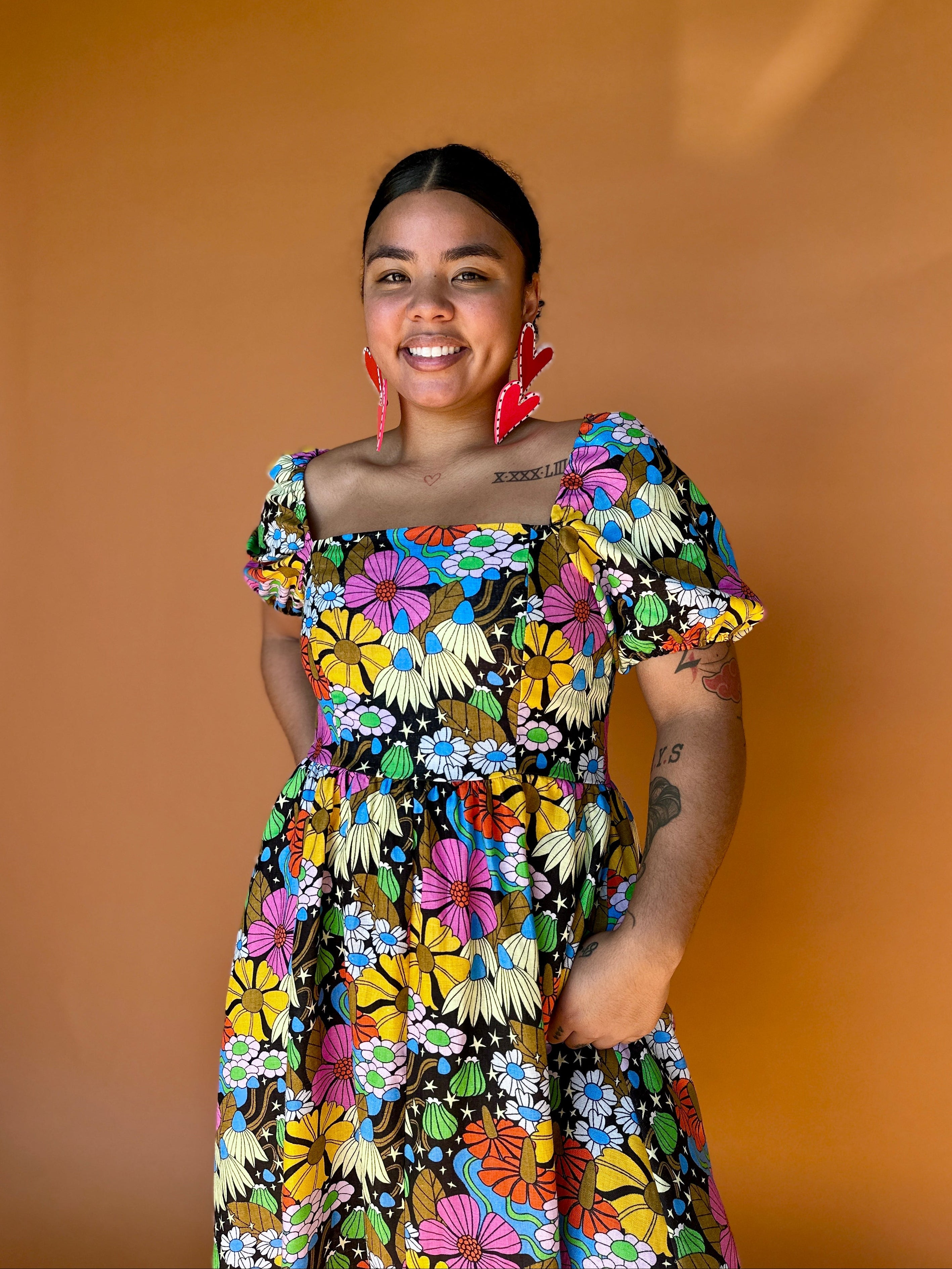 Linen Princess Dress Cosmic Floral