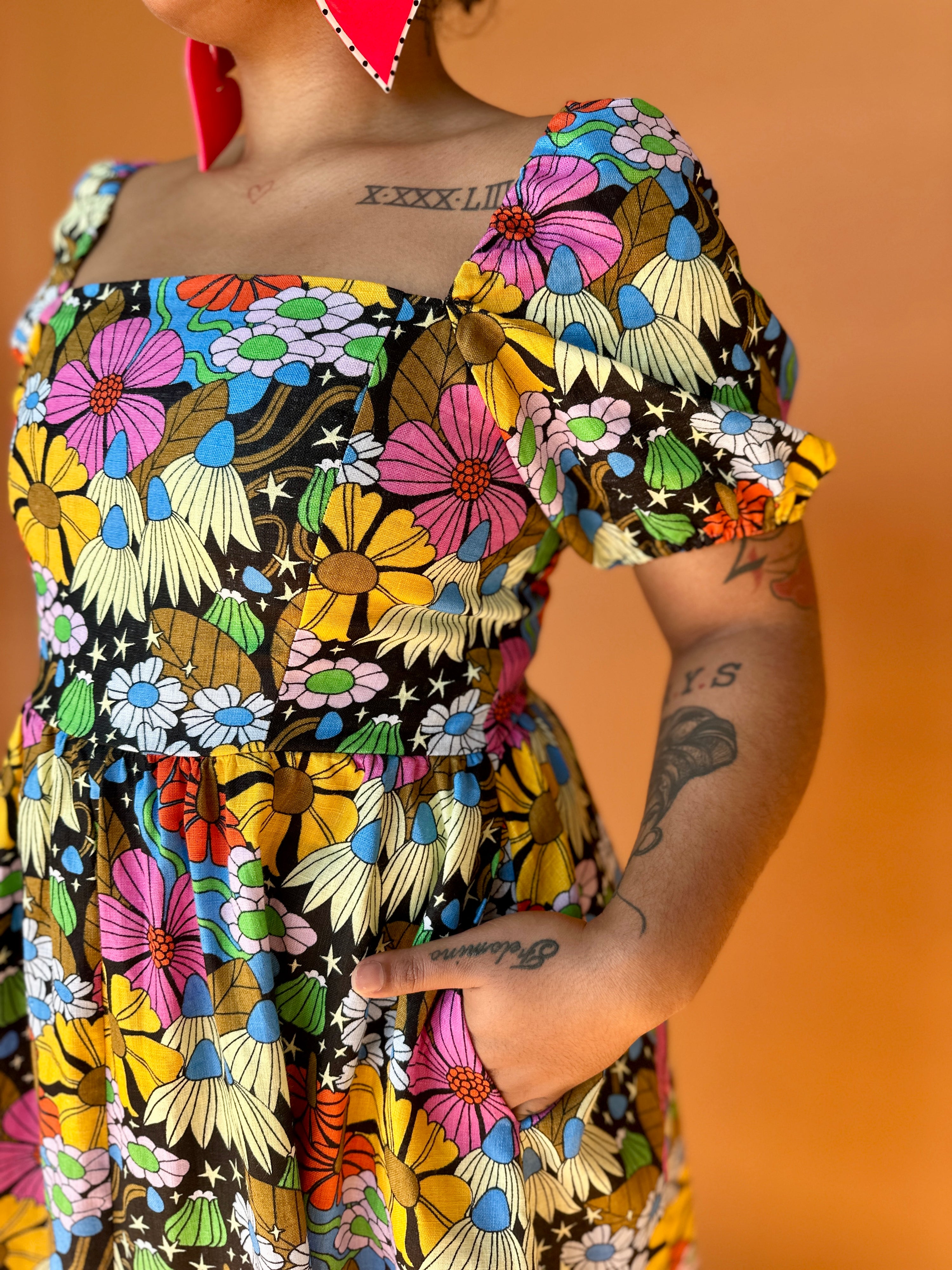 Linen Princess Dress Cosmic Floral