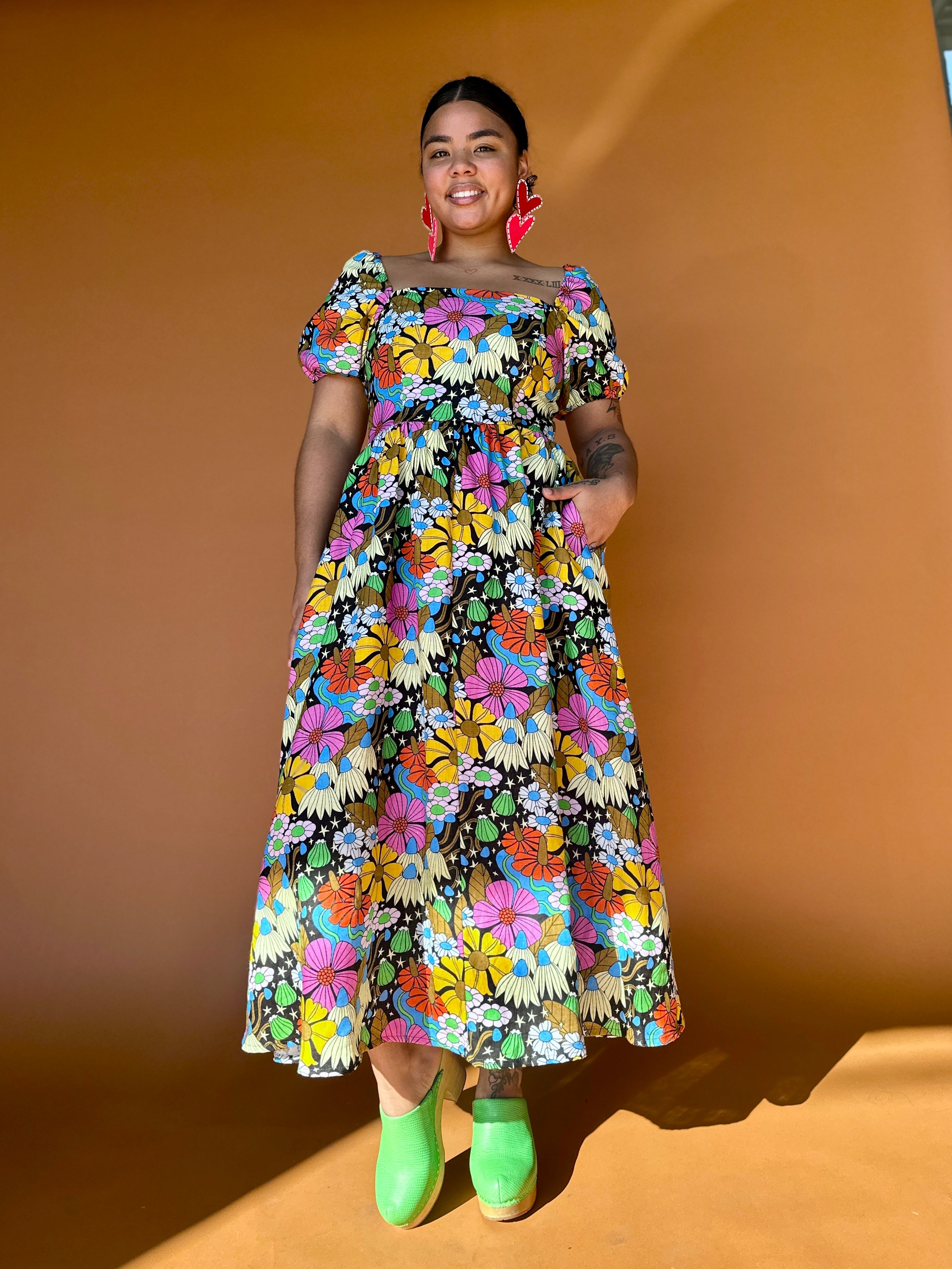 Linen Princess Dress Cosmic Floral