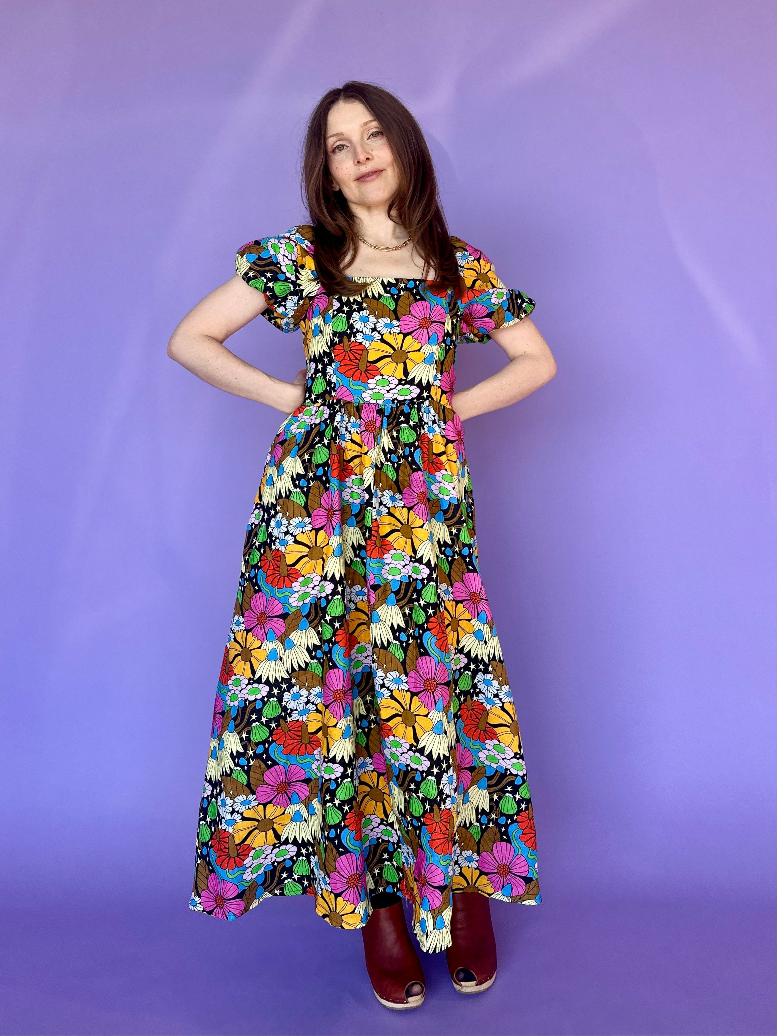 Linen Princess Dress Cosmic Floral