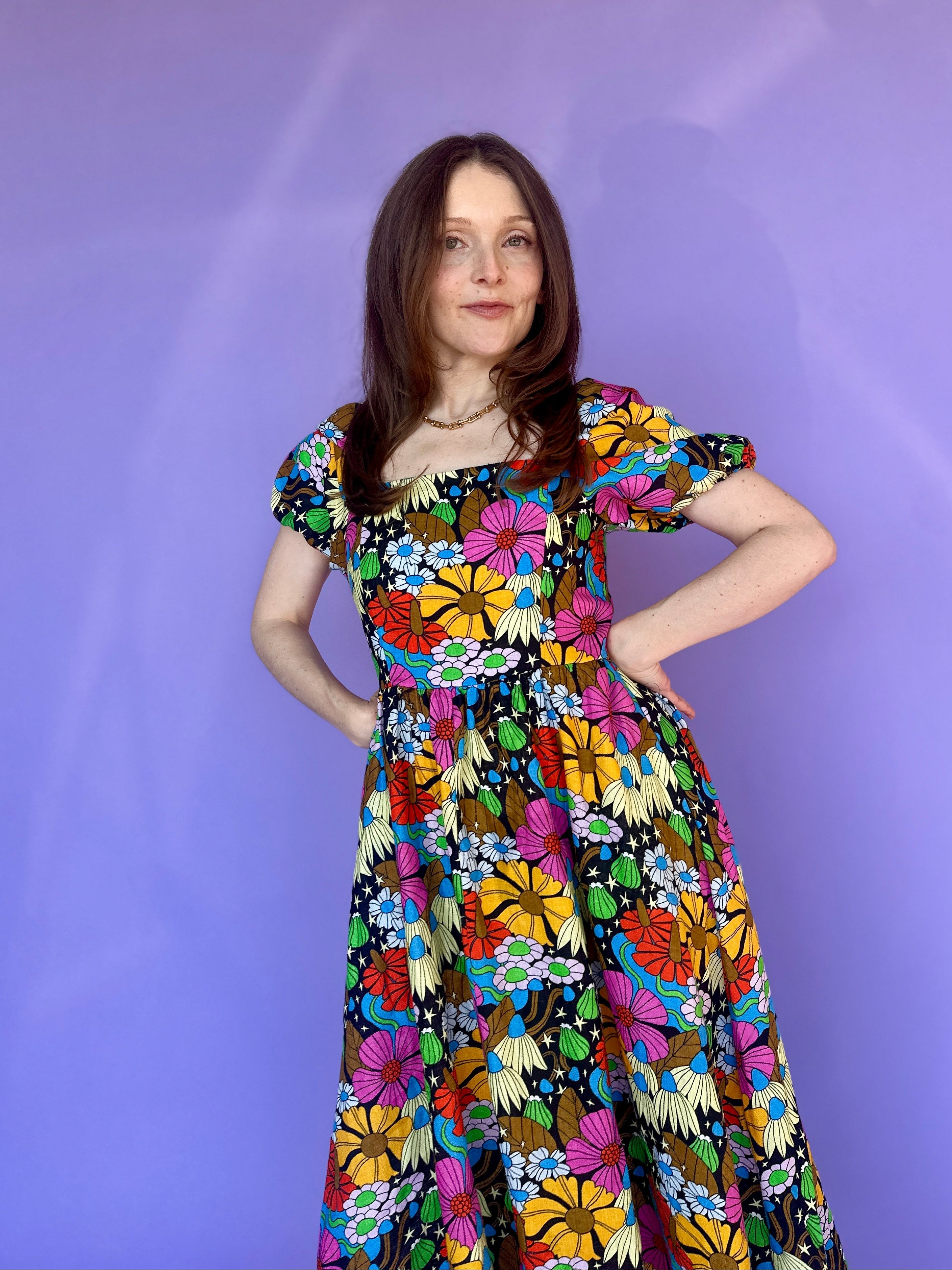 Linen Princess Dress Cosmic Floral