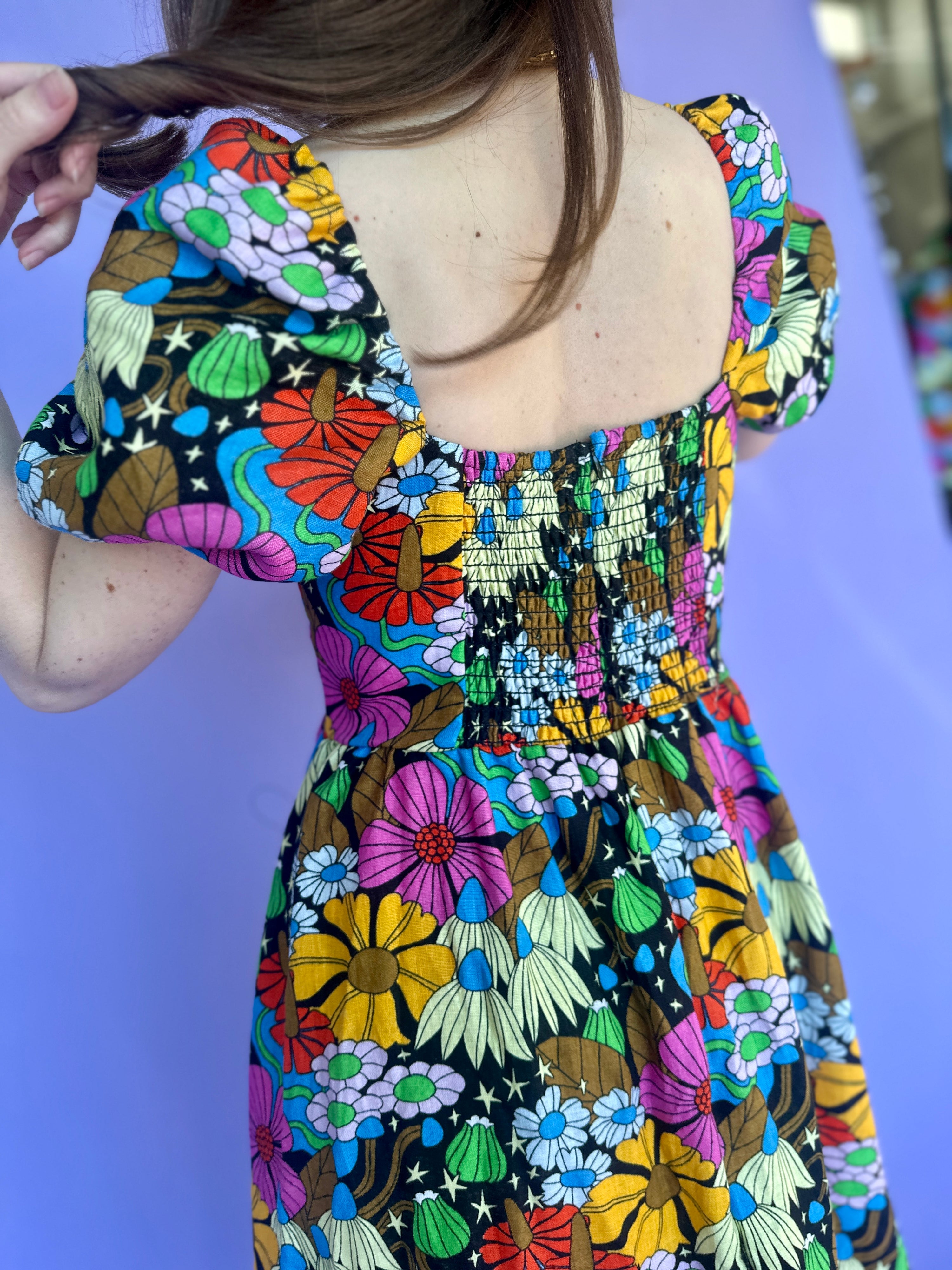 Linen Princess Dress Cosmic Floral