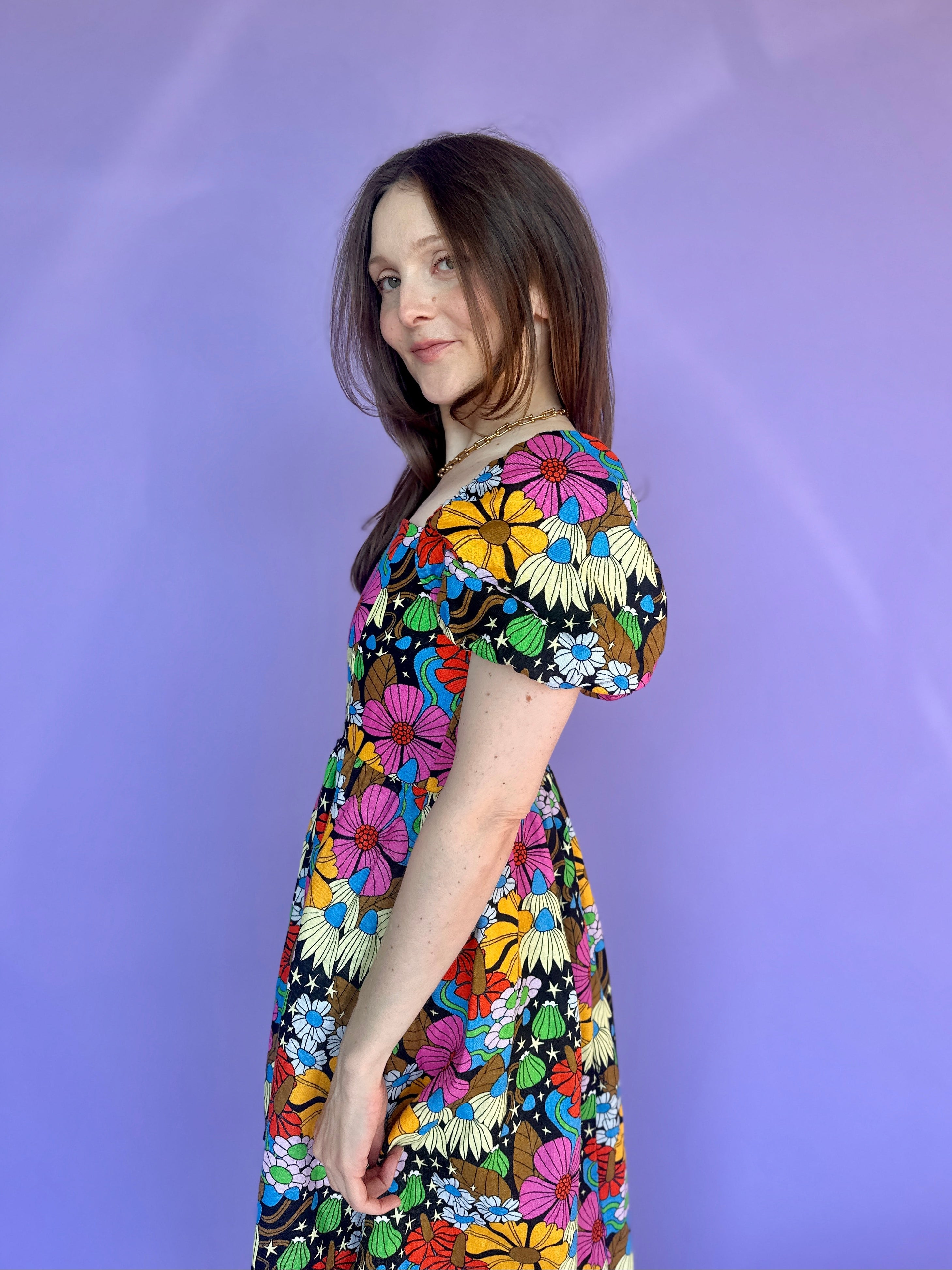 Linen Princess Dress Cosmic Floral