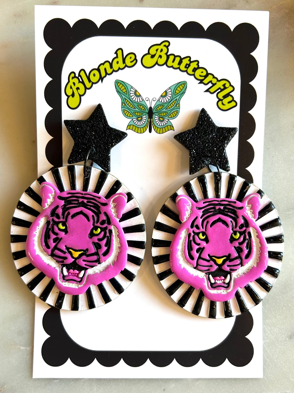 Circus Tiger Earrings - Pink