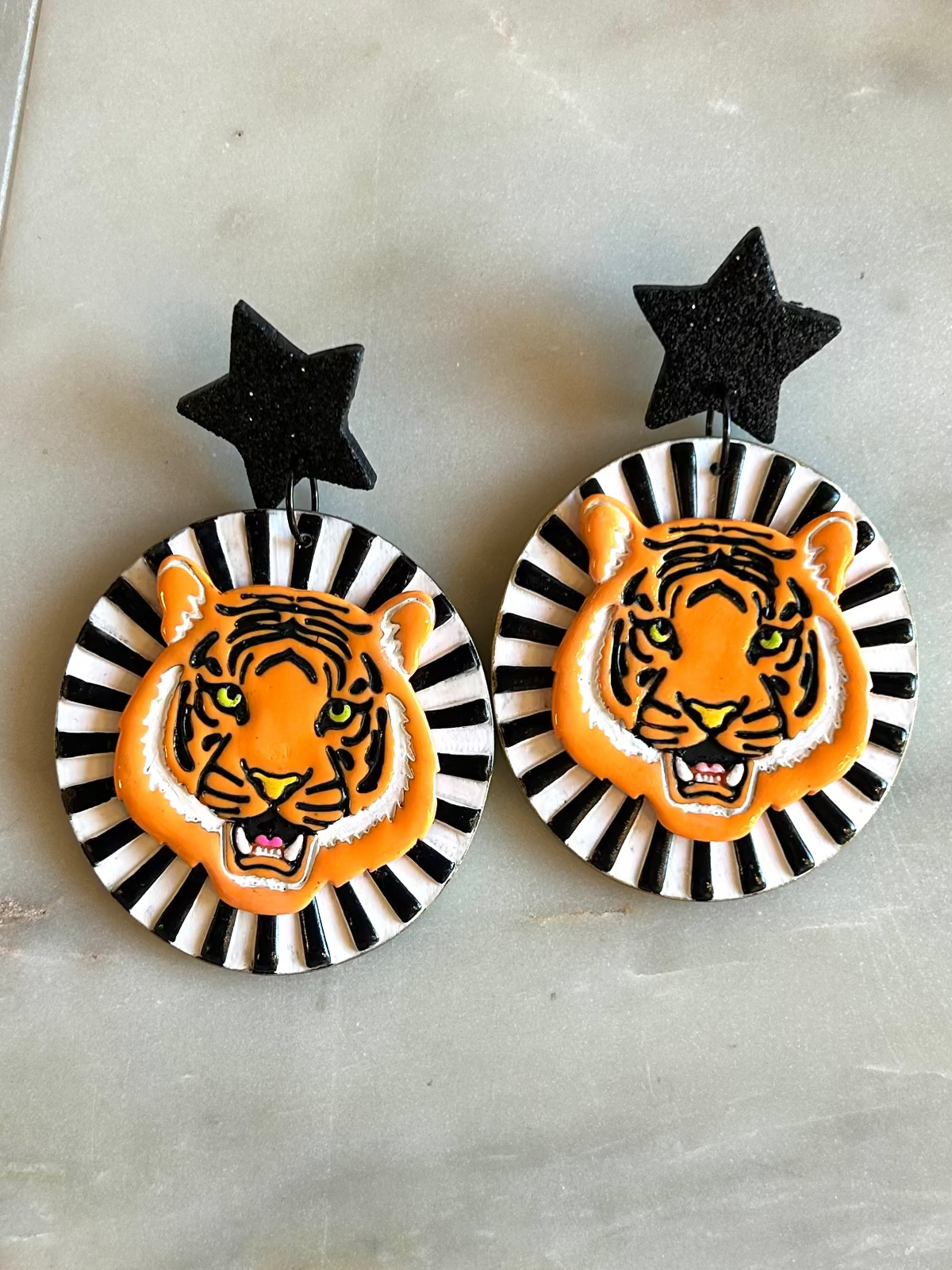 Circus Tiger Earrings - Orange