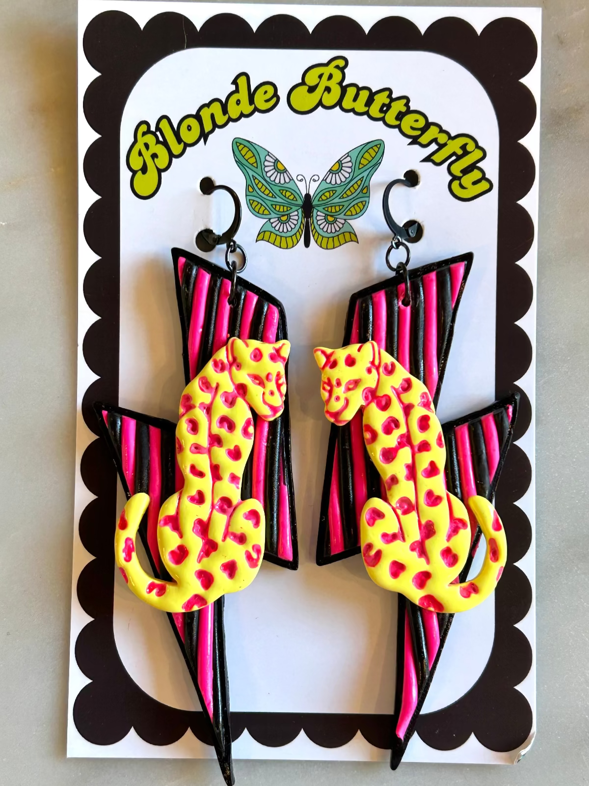 Cheetah Bolt Earrings - Pink & Yellow
