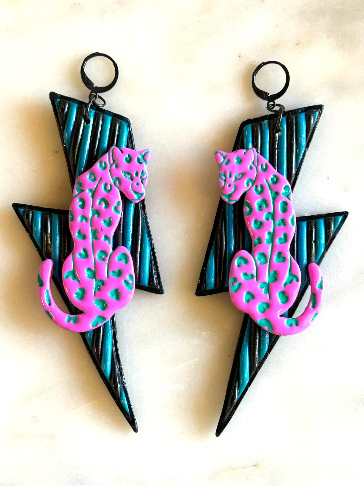 Cheetah Bolt Earrings - Blue & Pink