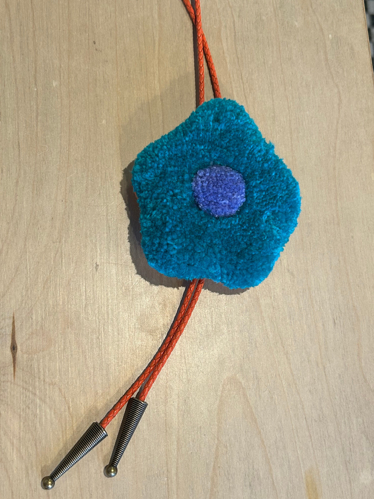 Daisy Tufted Bolo Tie - Teal & Purple