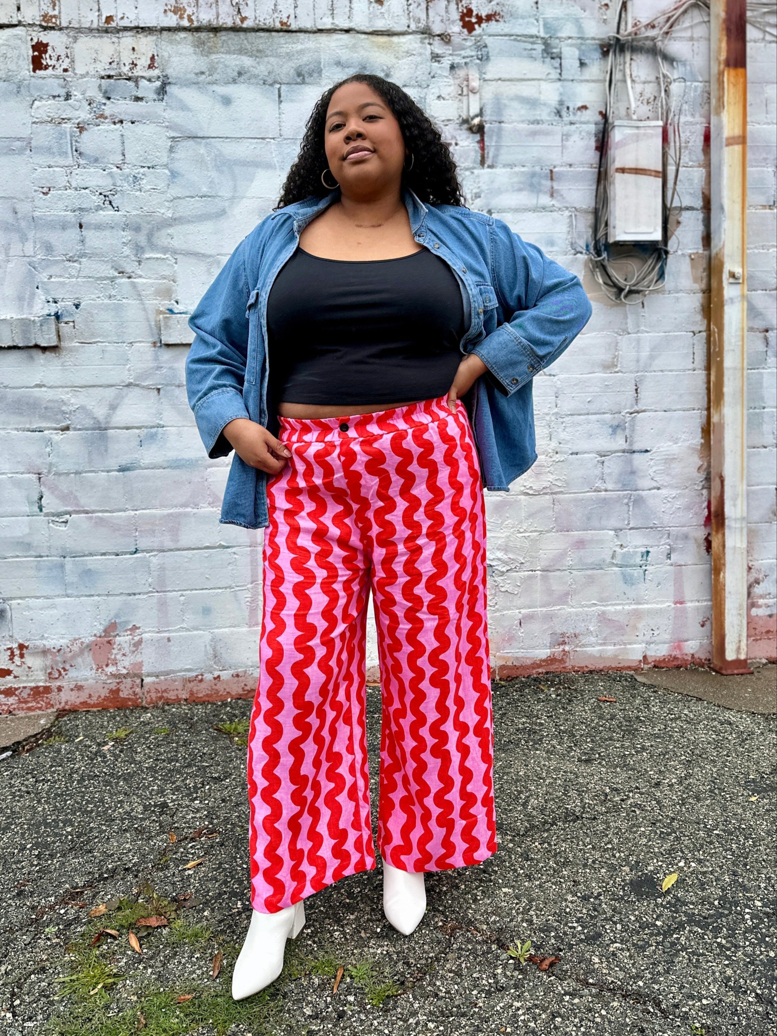 Linen Catalina Pant Pink Squiggle