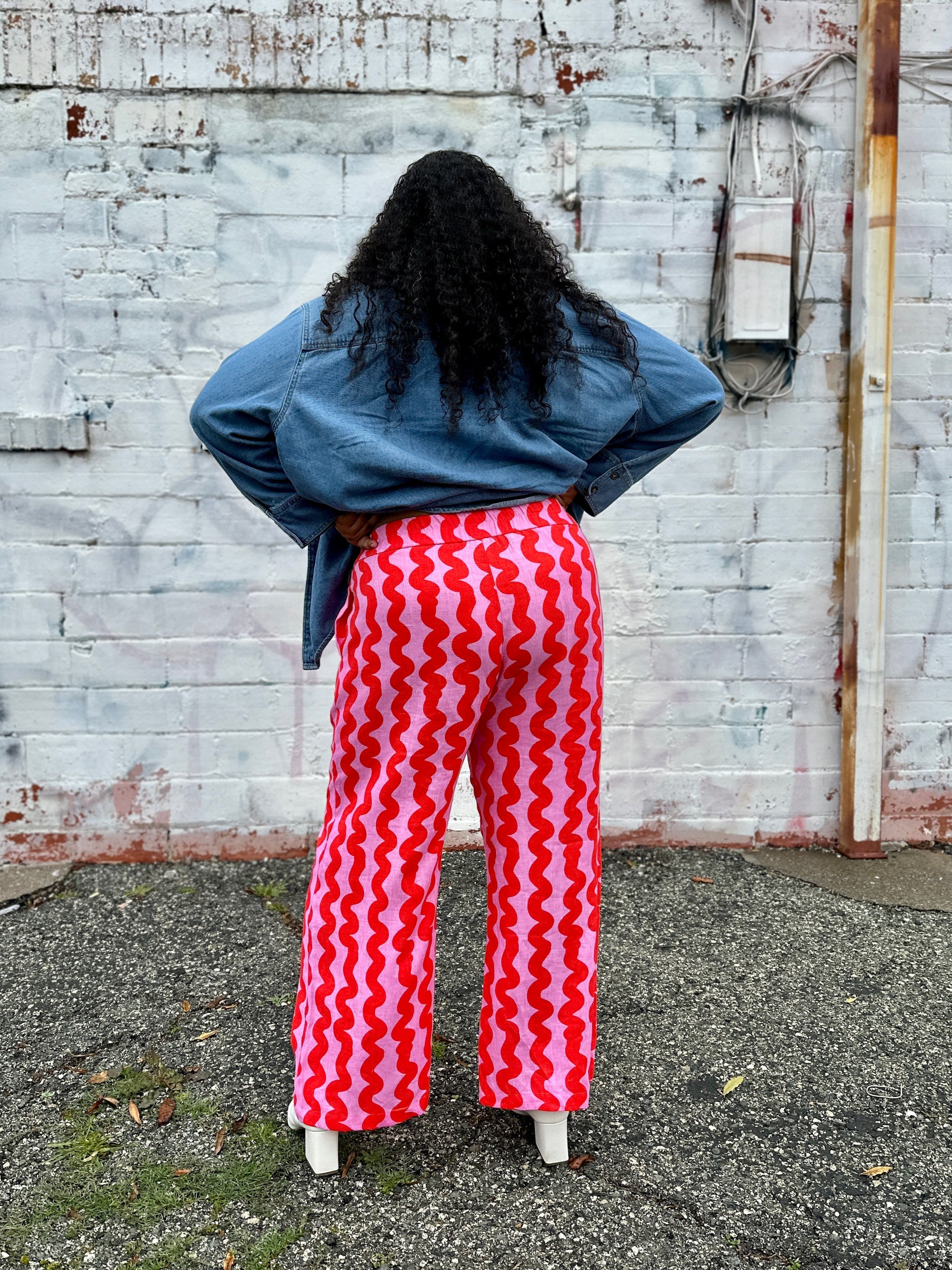 Linen Catalina Pant Pink Squiggle