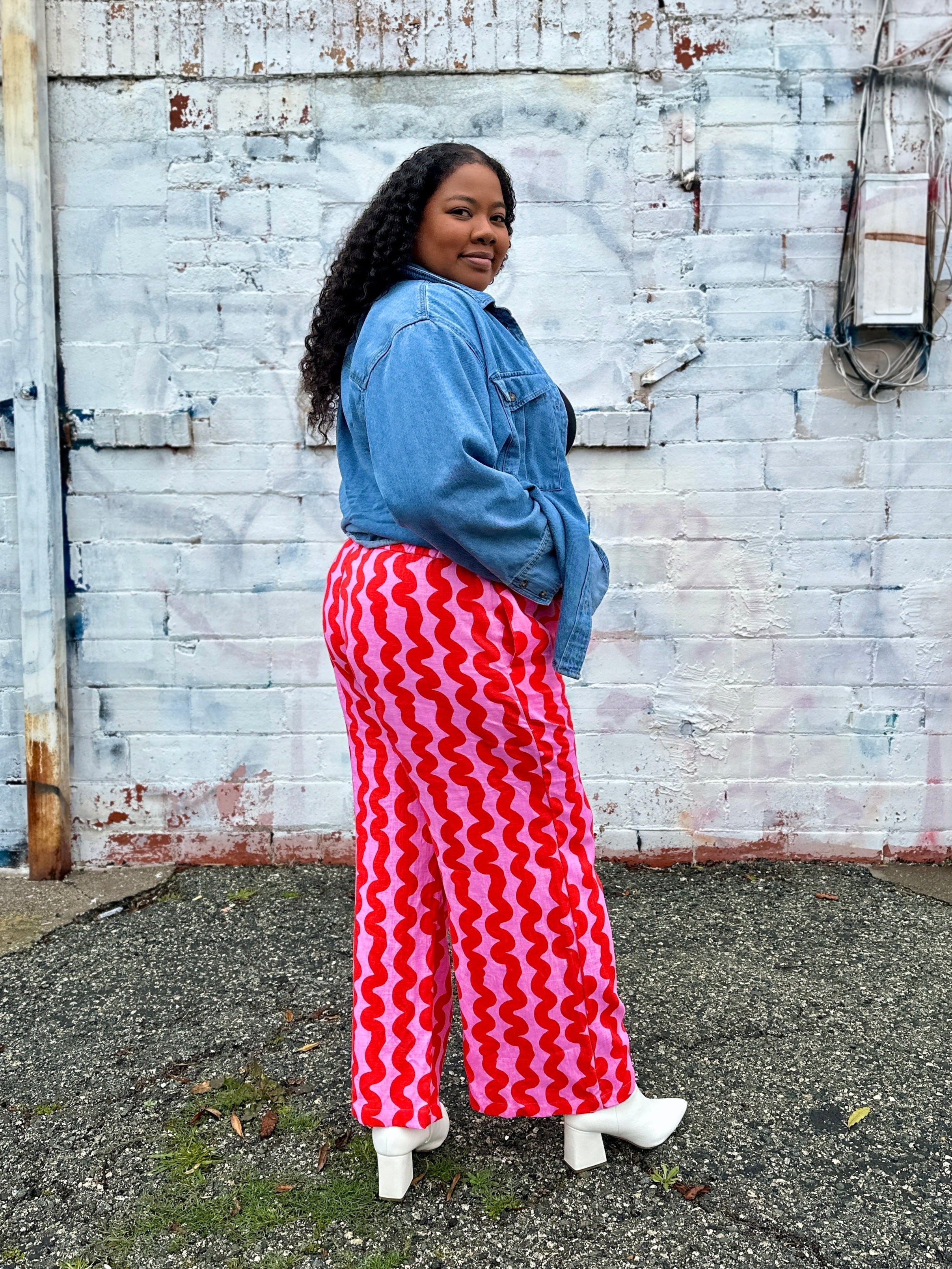 Linen Catalina Pant Pink Squiggle