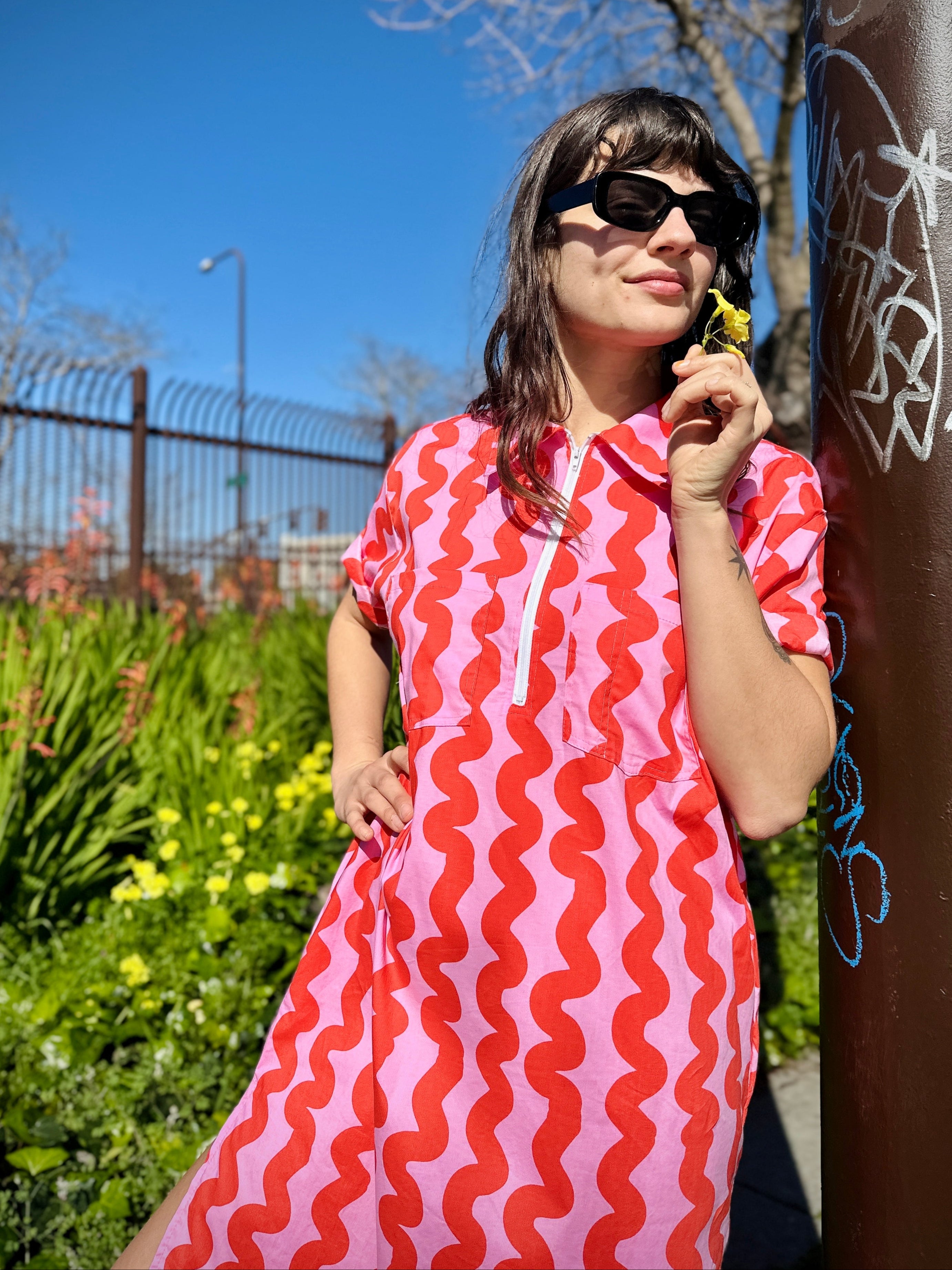 Work Dress Pink Squiggle