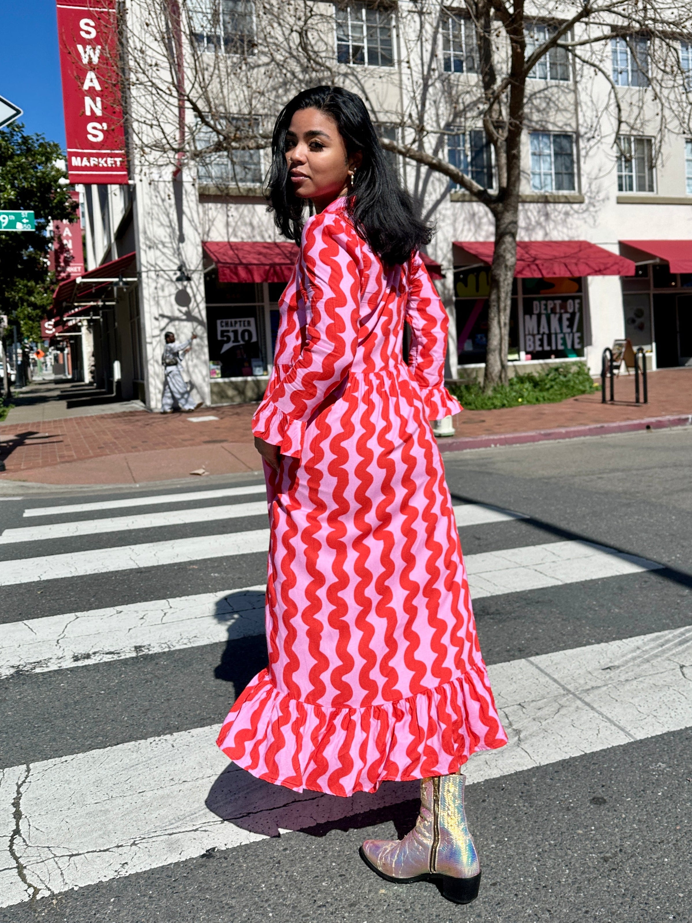 Olive Dress Pink Squiggle