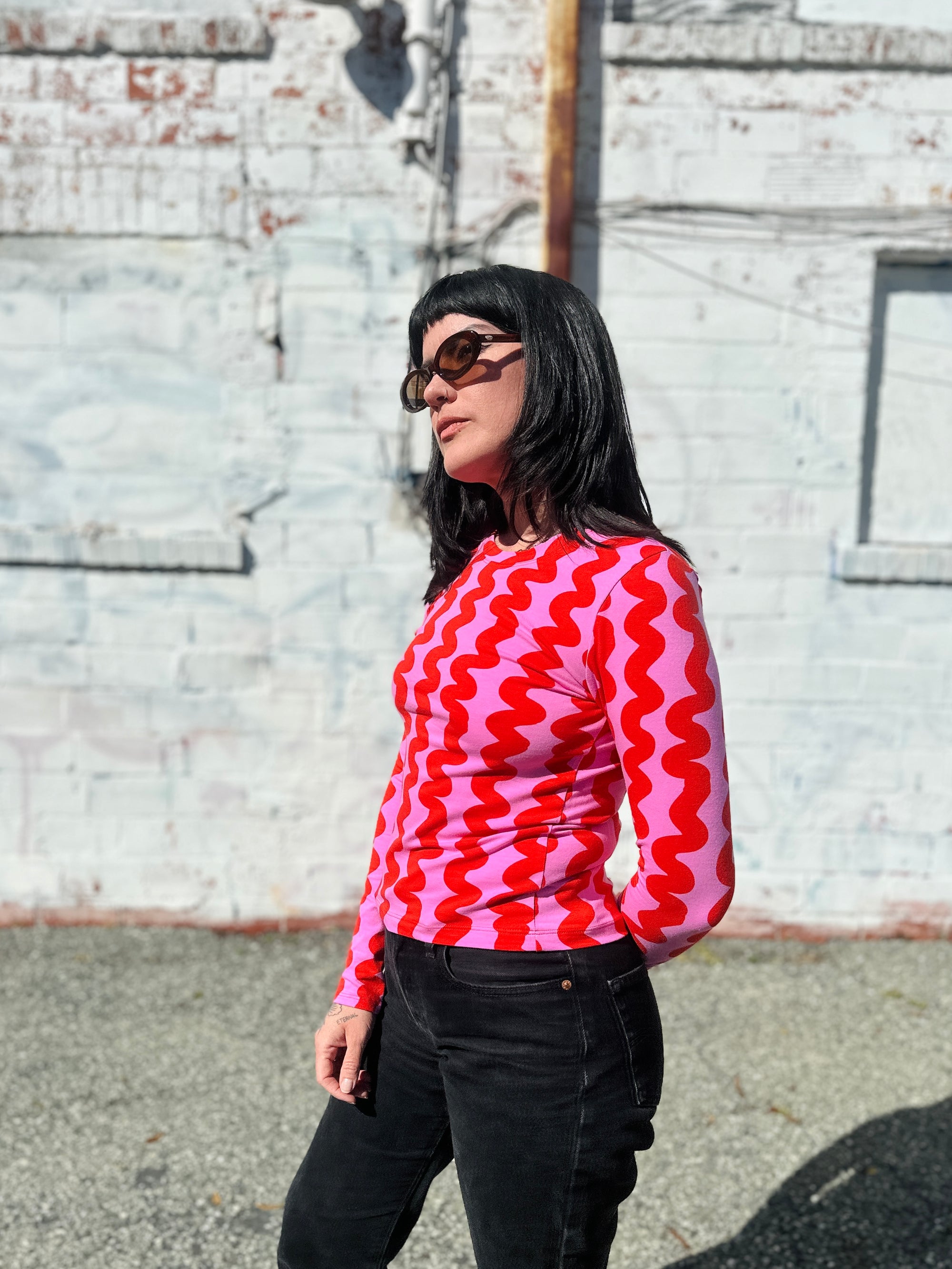 Long Sleeve Tee Pink Squiggle