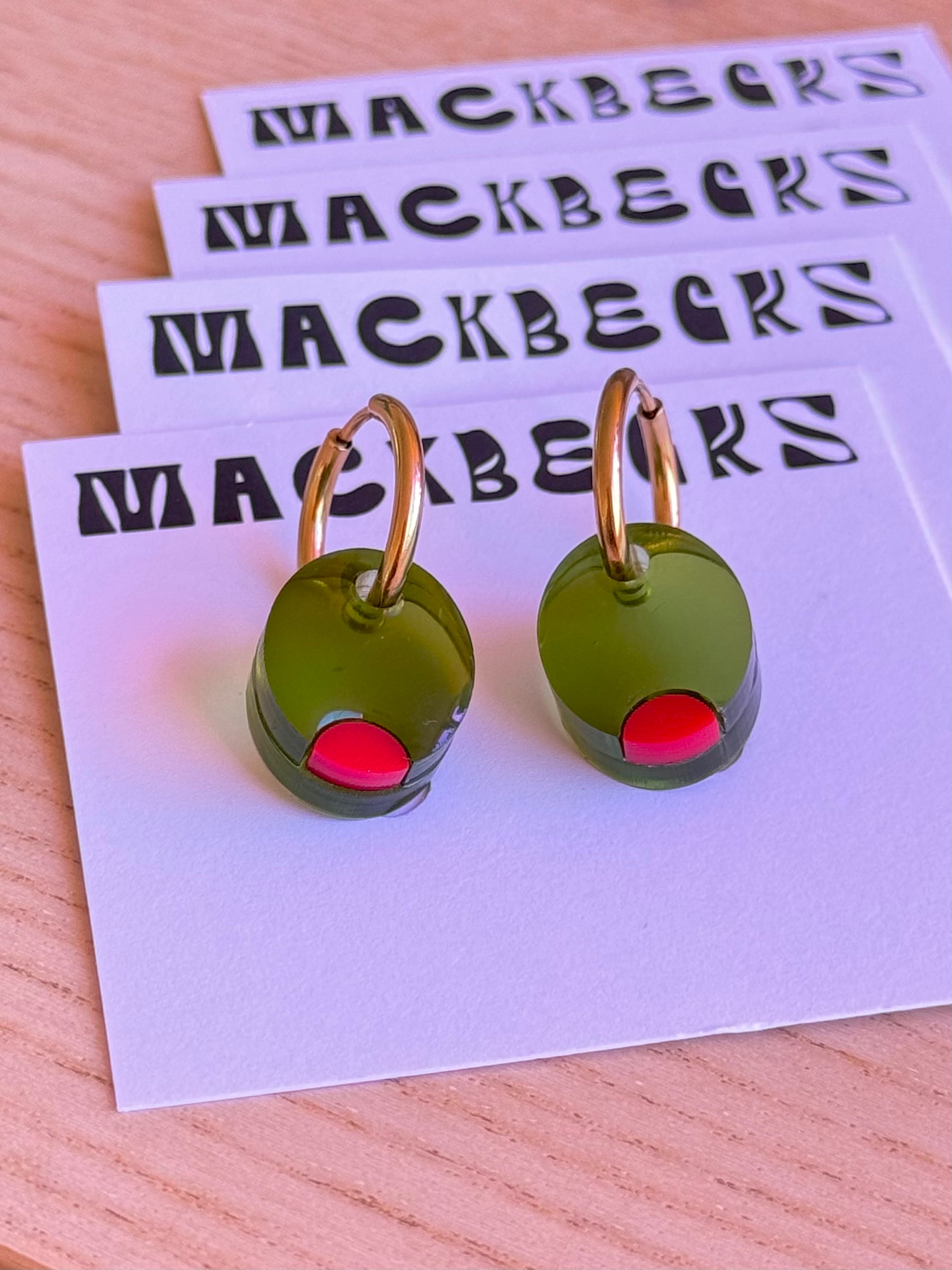 Mackbecks Pimento Olive Earrings