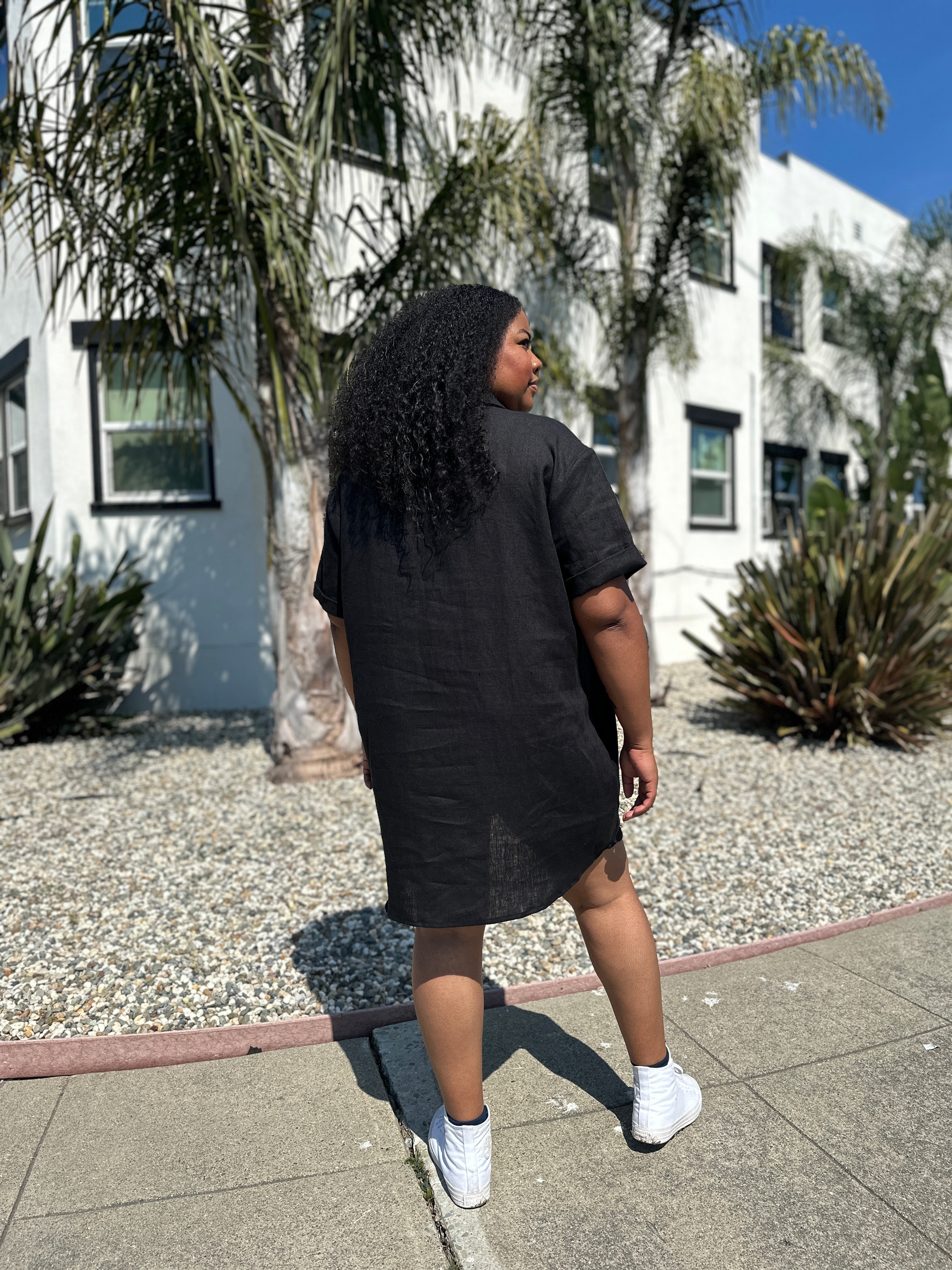 black oversized shirt dress Kaya Charcoal / Medium/Large Perfect for pairing with sneakers or sandals Linen Shirt Dress Black