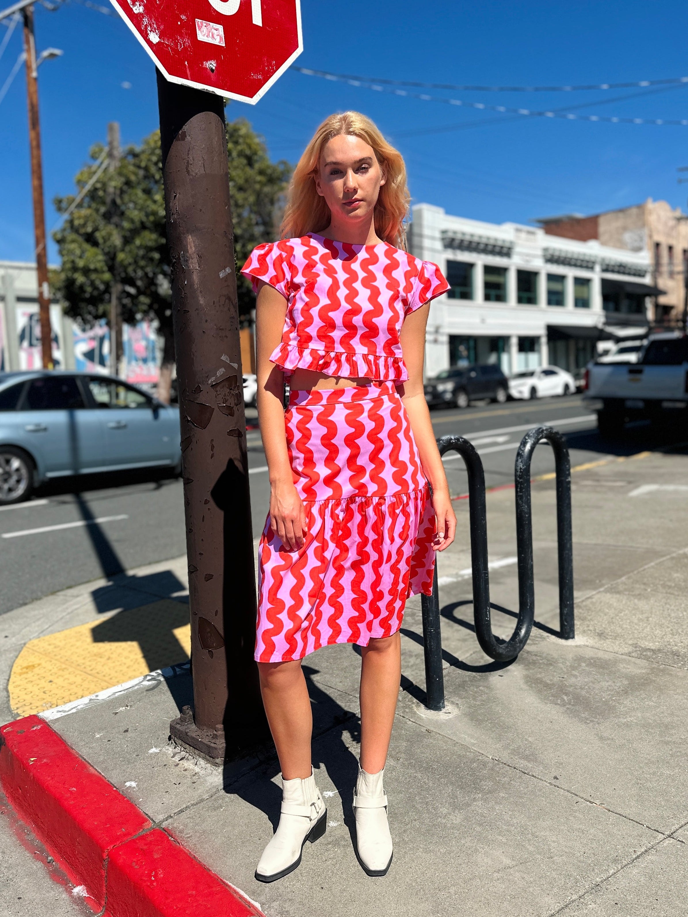Gail Skirt Pink Squiggle