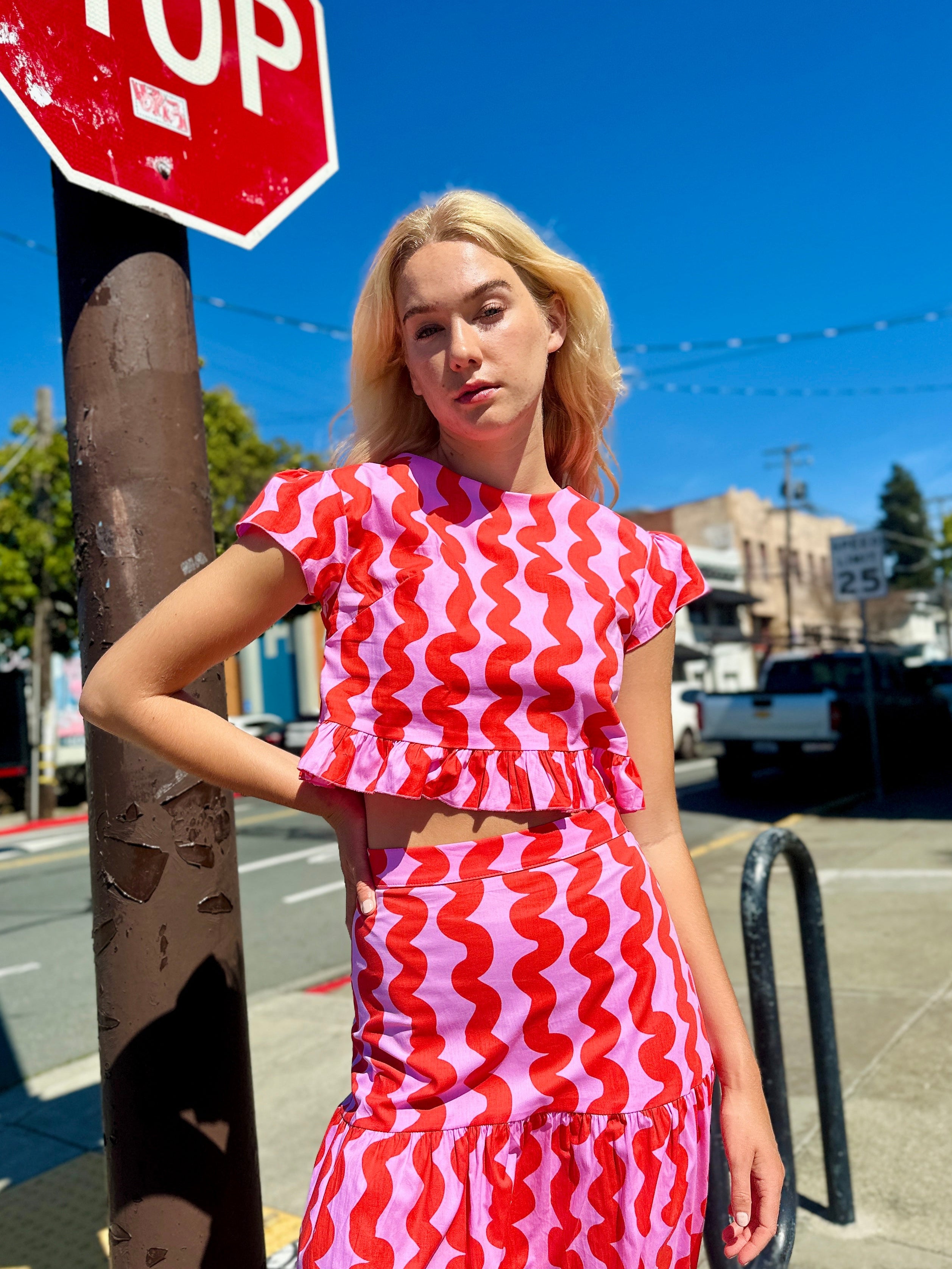 Gail Top Pink Squiggle