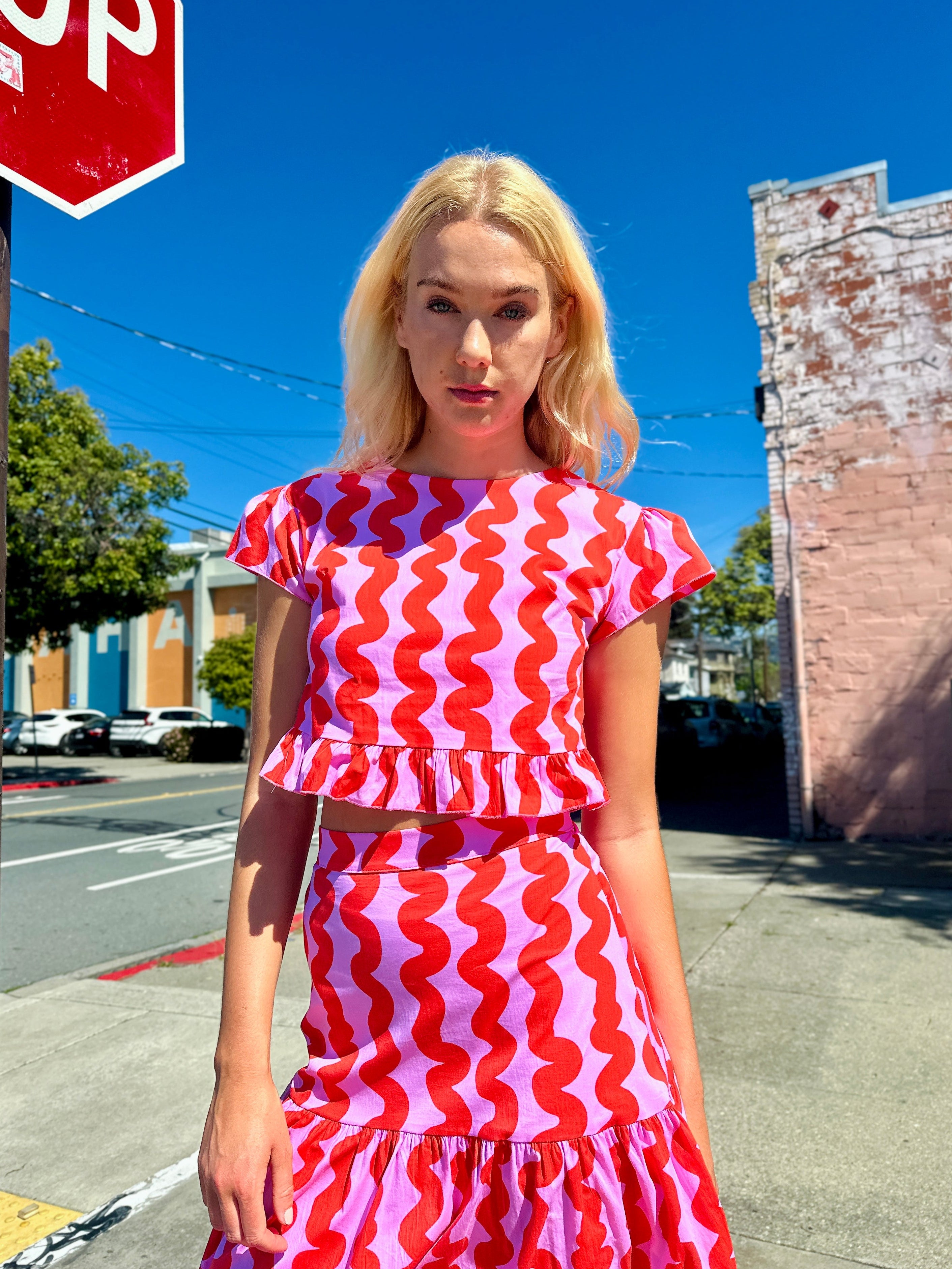Gail Top Pink Squiggle