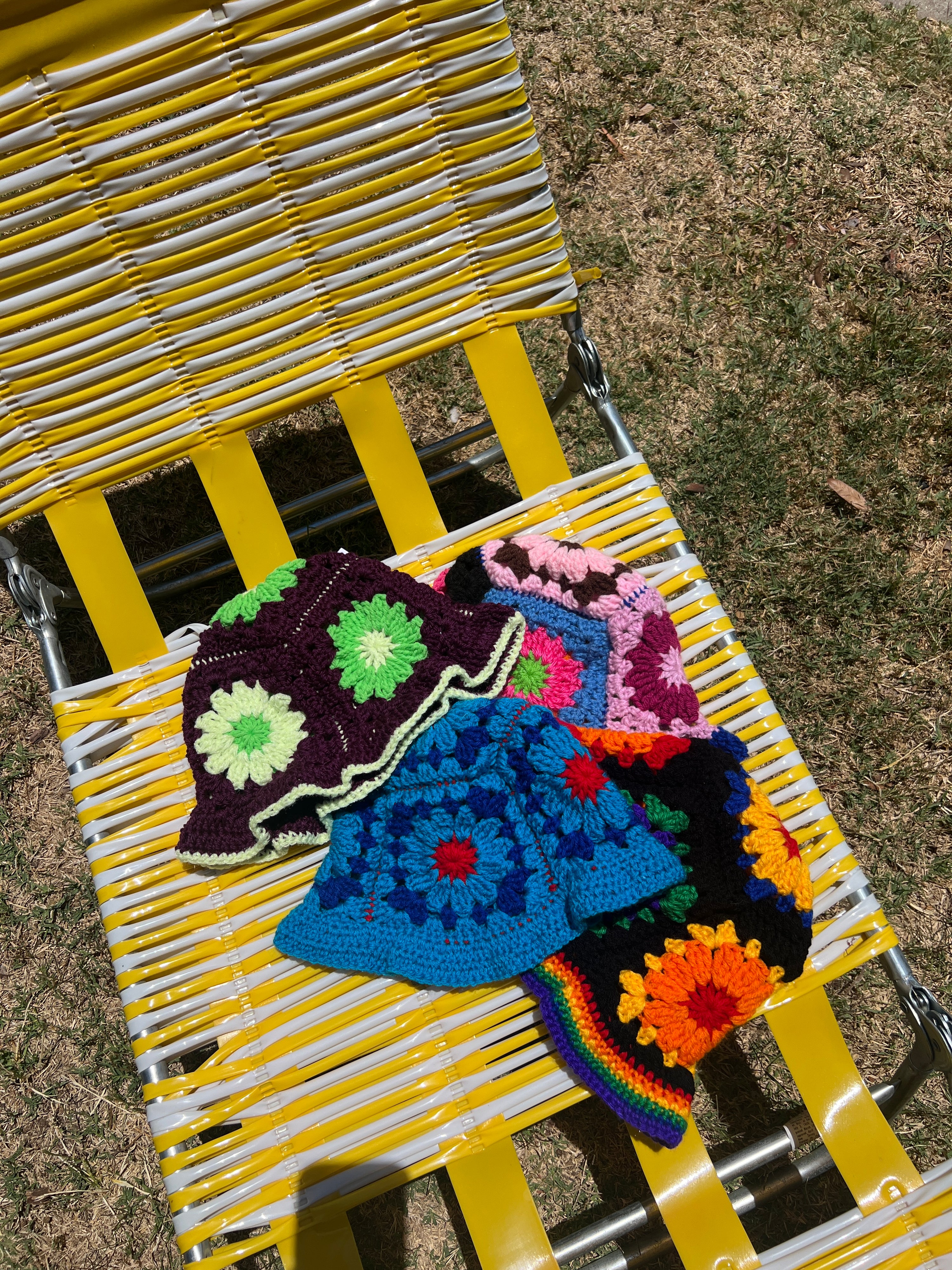 Bev Made Granny Square Bucket hat/ Rainbow bright