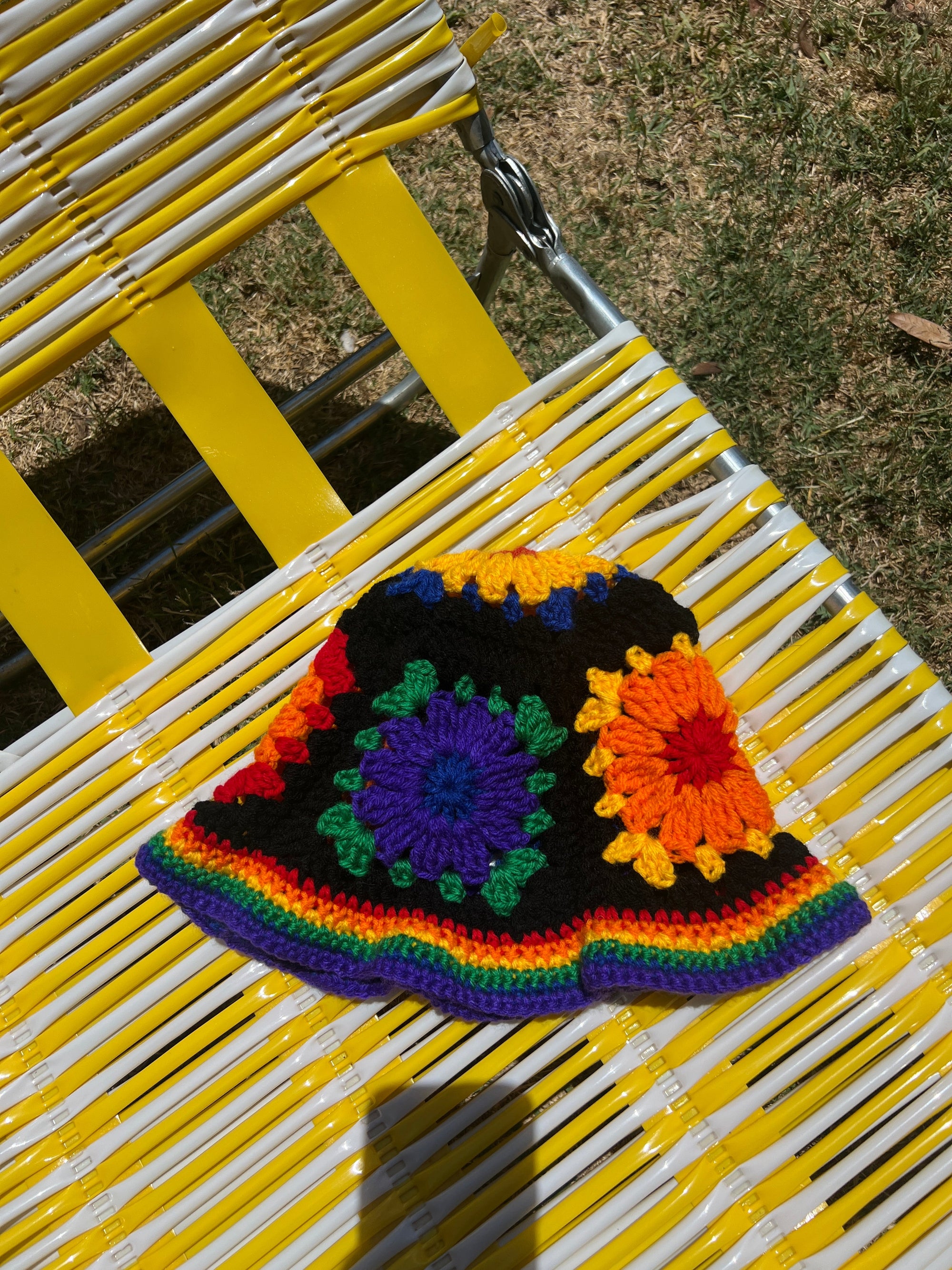 Bev Made Granny Square Bucket hat/ Rainbow bright