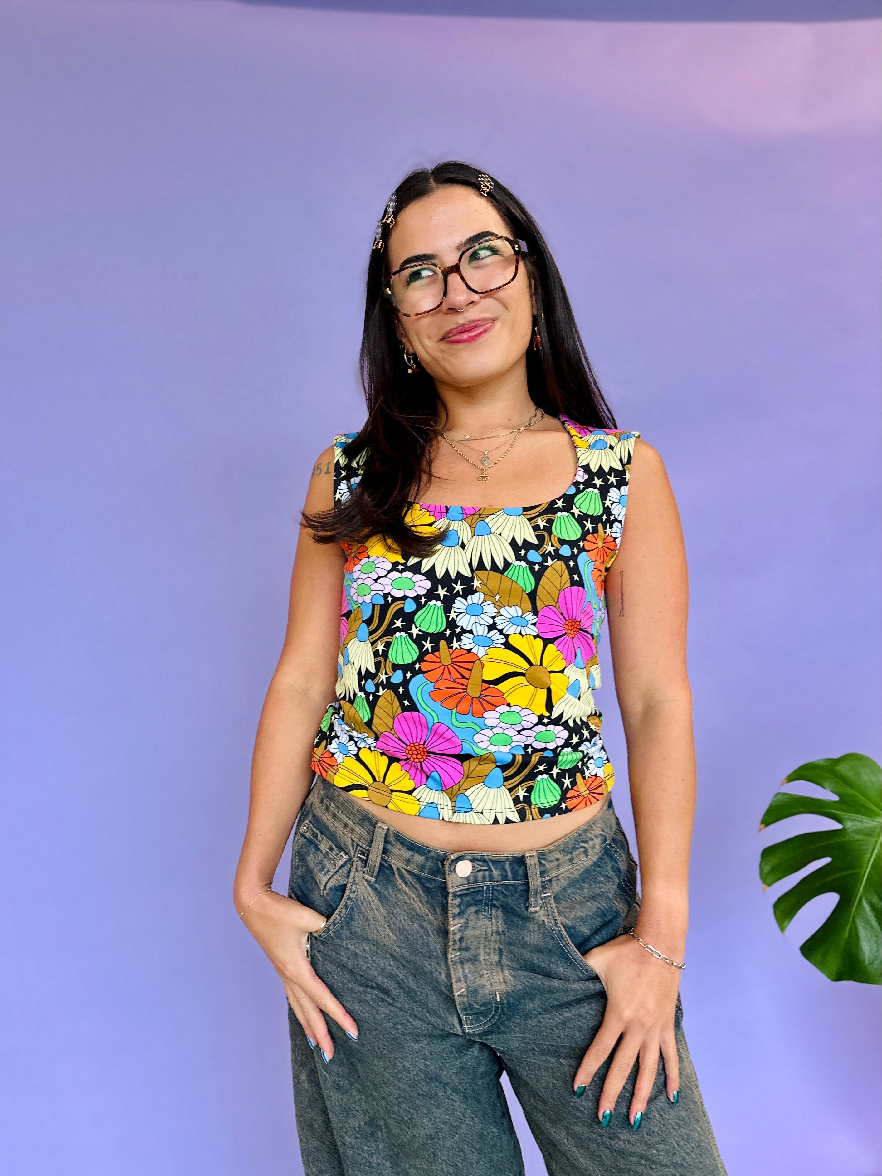Scoop Top Cosmic Floral