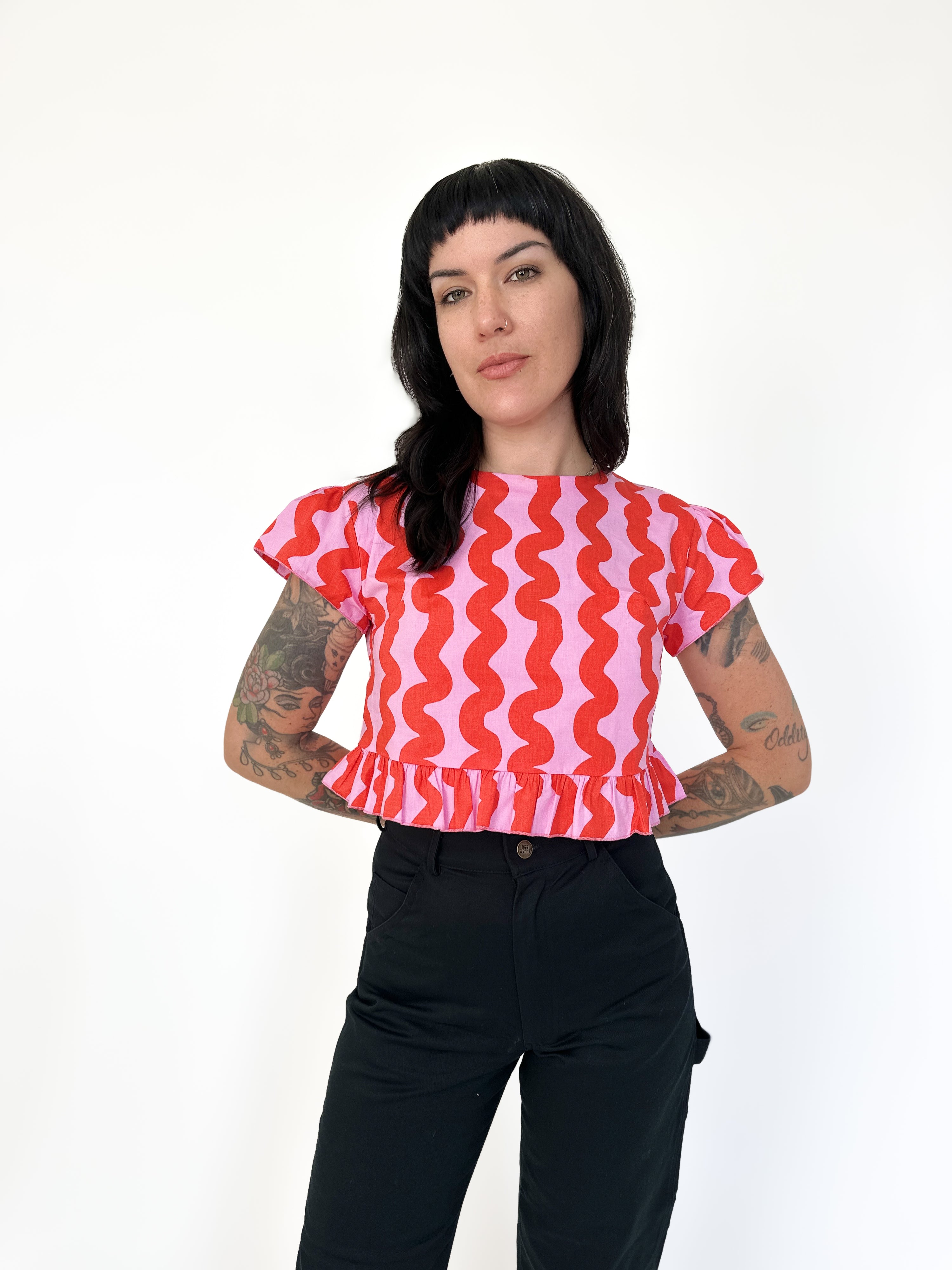 Gail Top Pink Squiggle