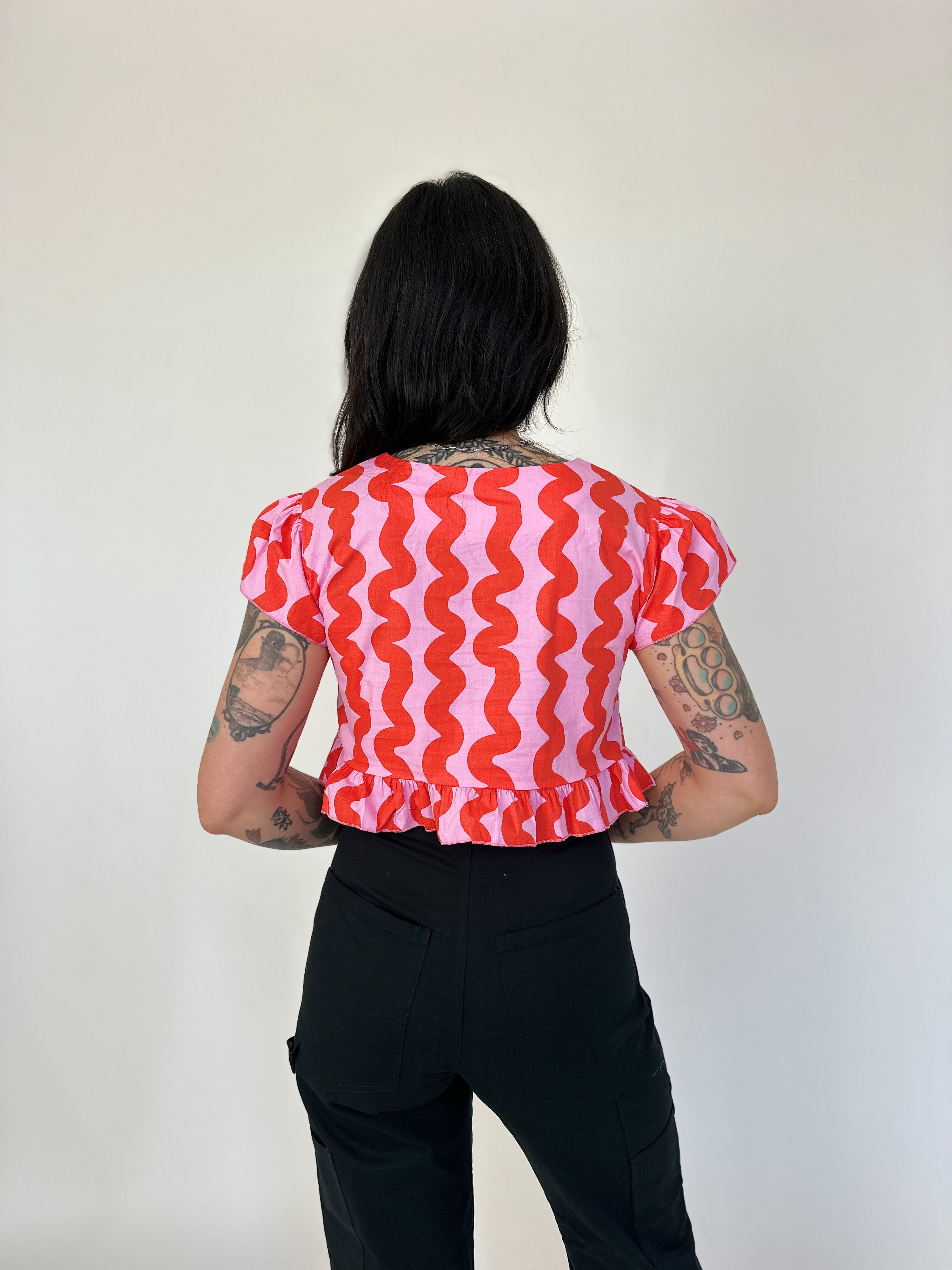 Gail Top Pink Squiggle