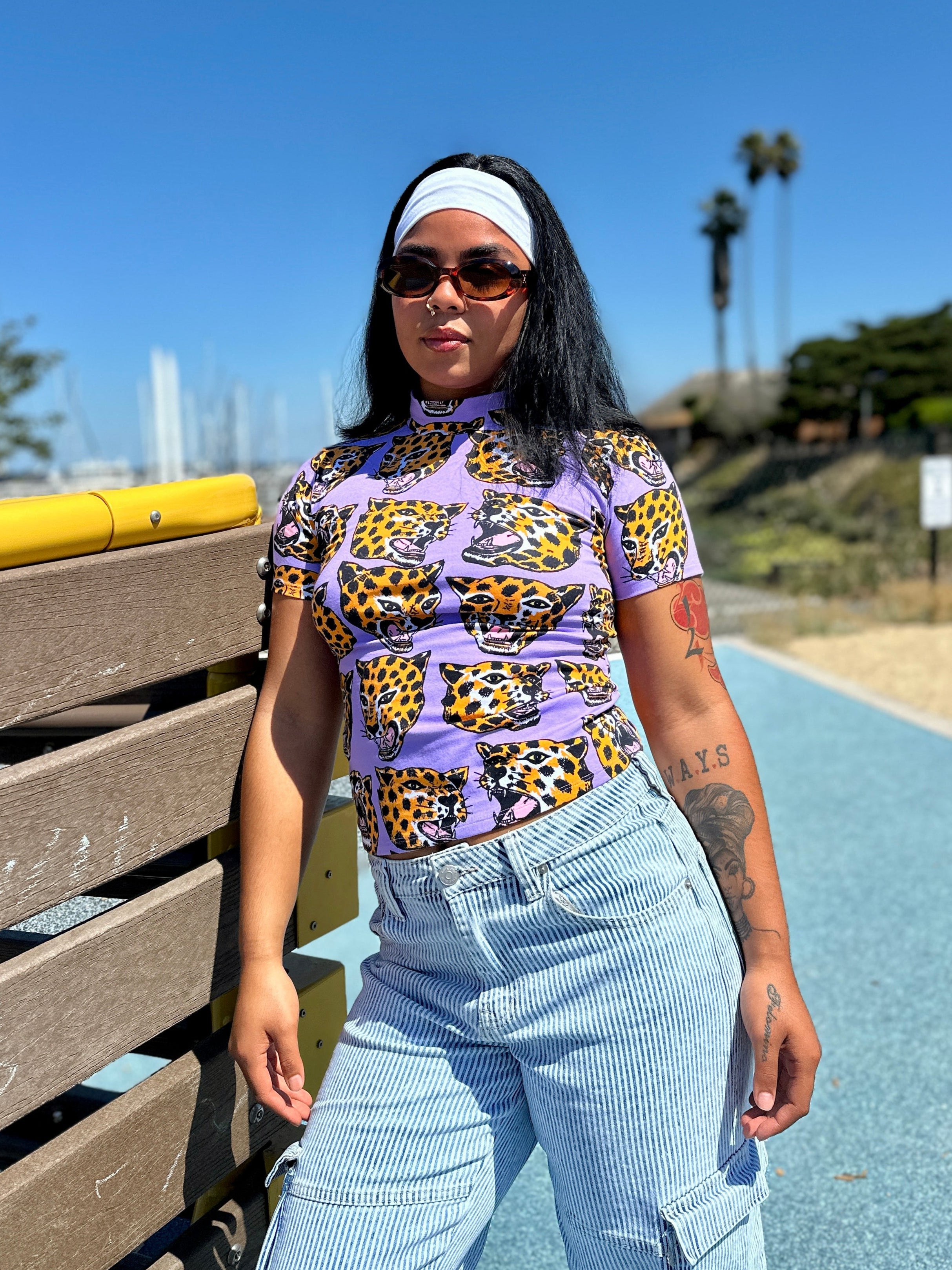 Mock Neck Cheetah Head