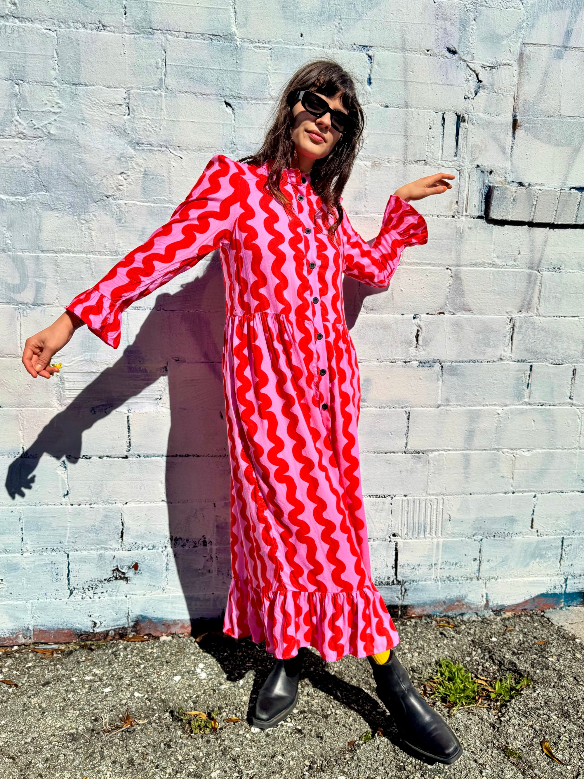 Olive Dress Pink Squiggle