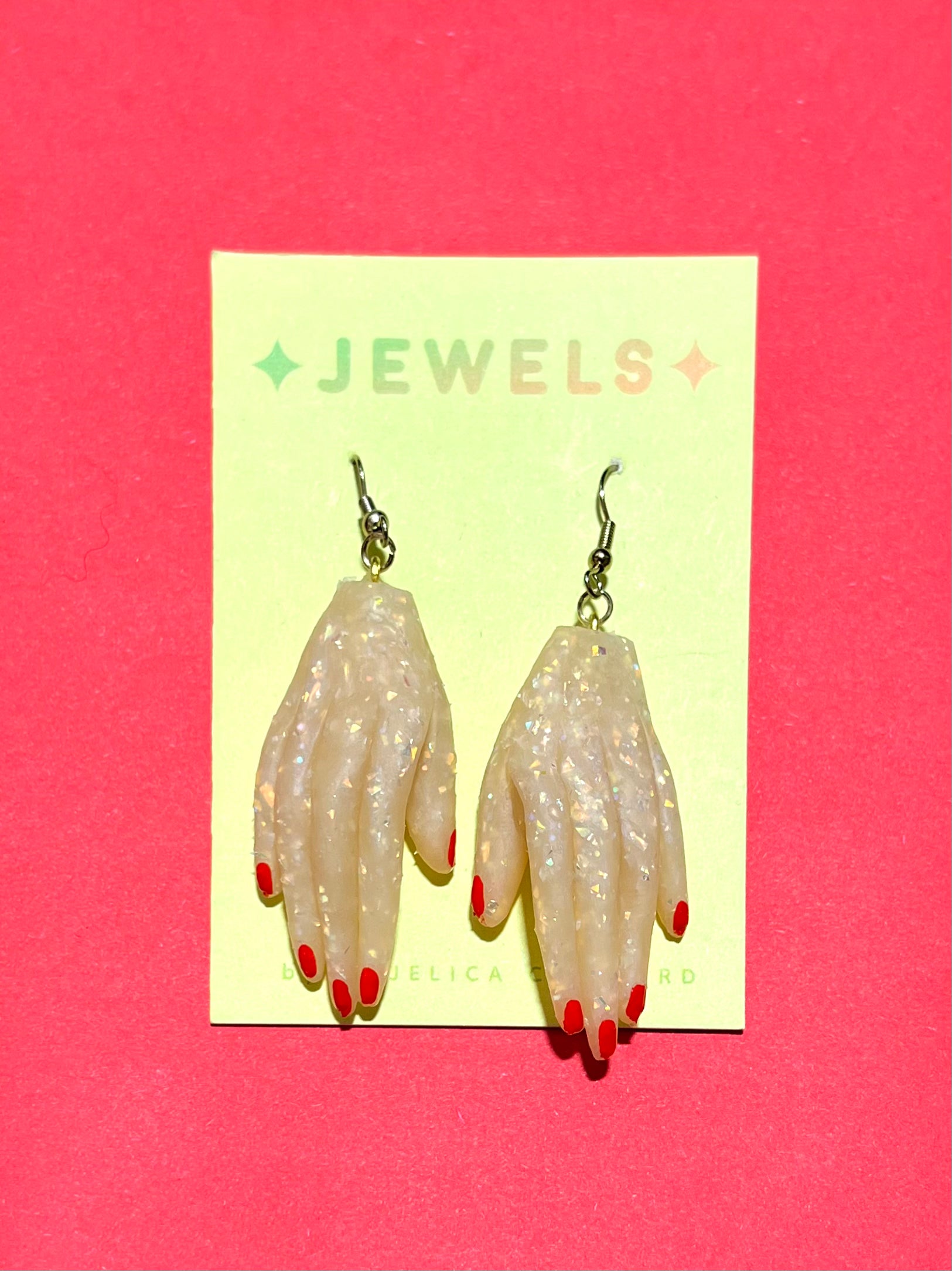 Jellicore Hand Earrings Opal with Red nails