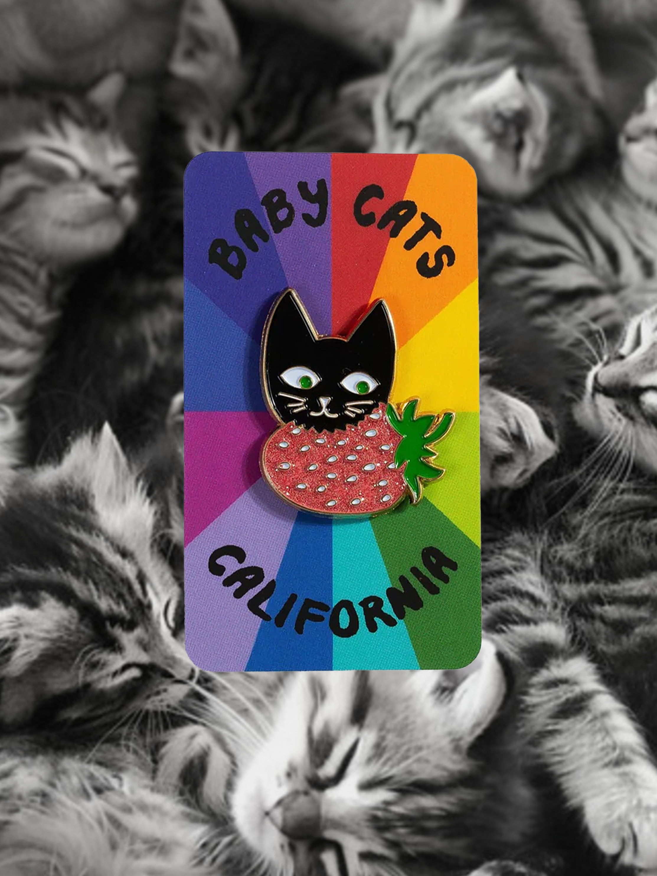 Strawberry Cat Enameled Pin