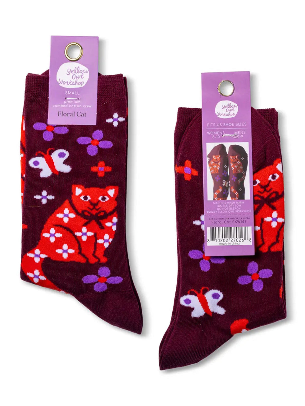 Floral Cat Crew Socks
