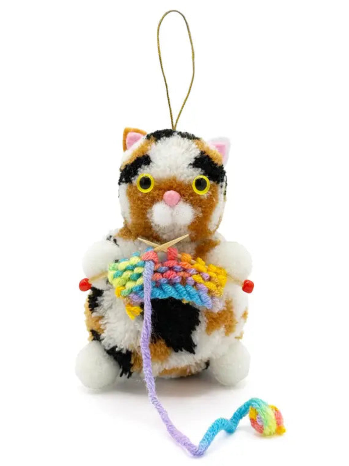 Knitting Cat Pom Pom Ornament