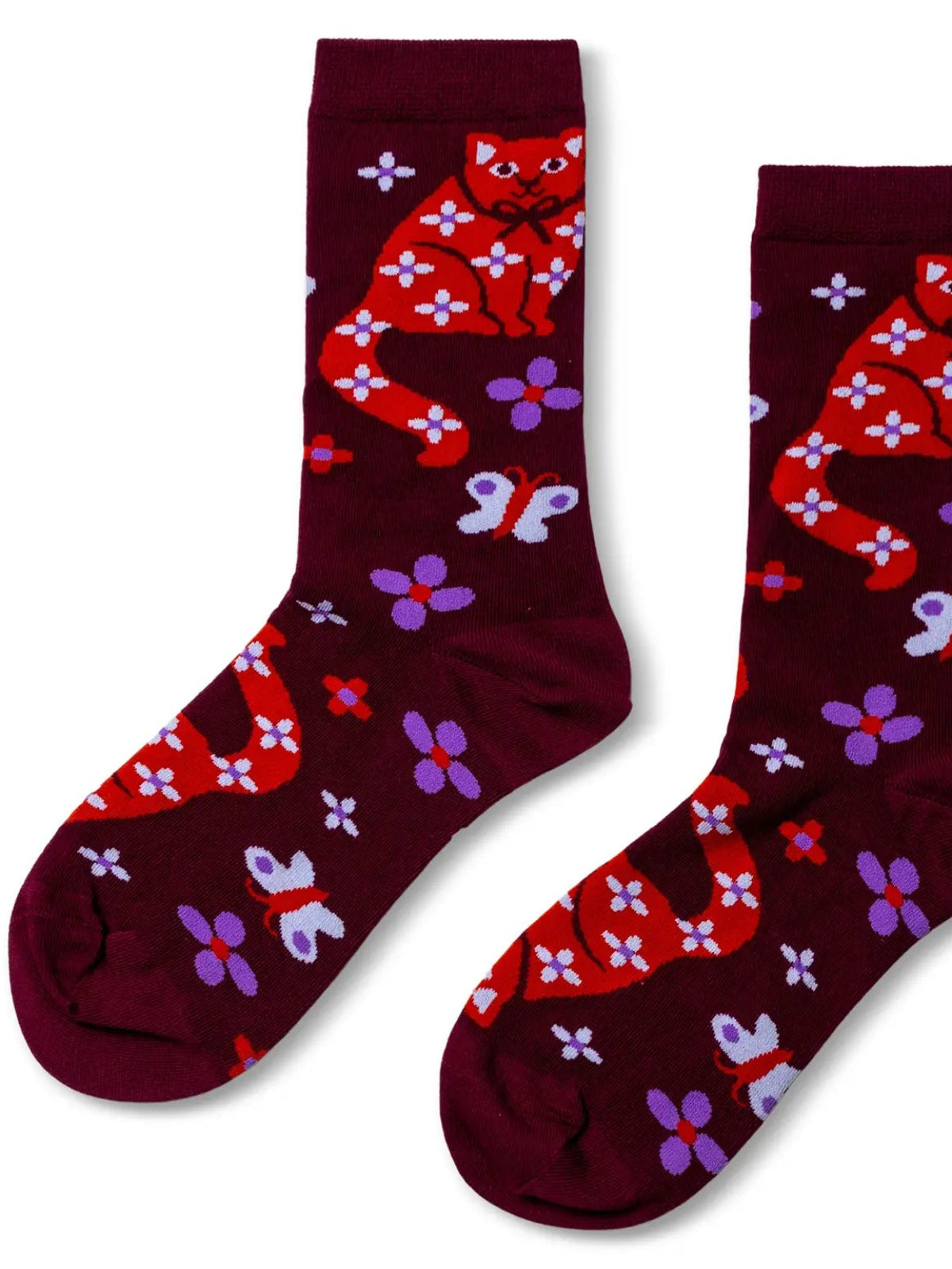 Floral Cat Crew Socks