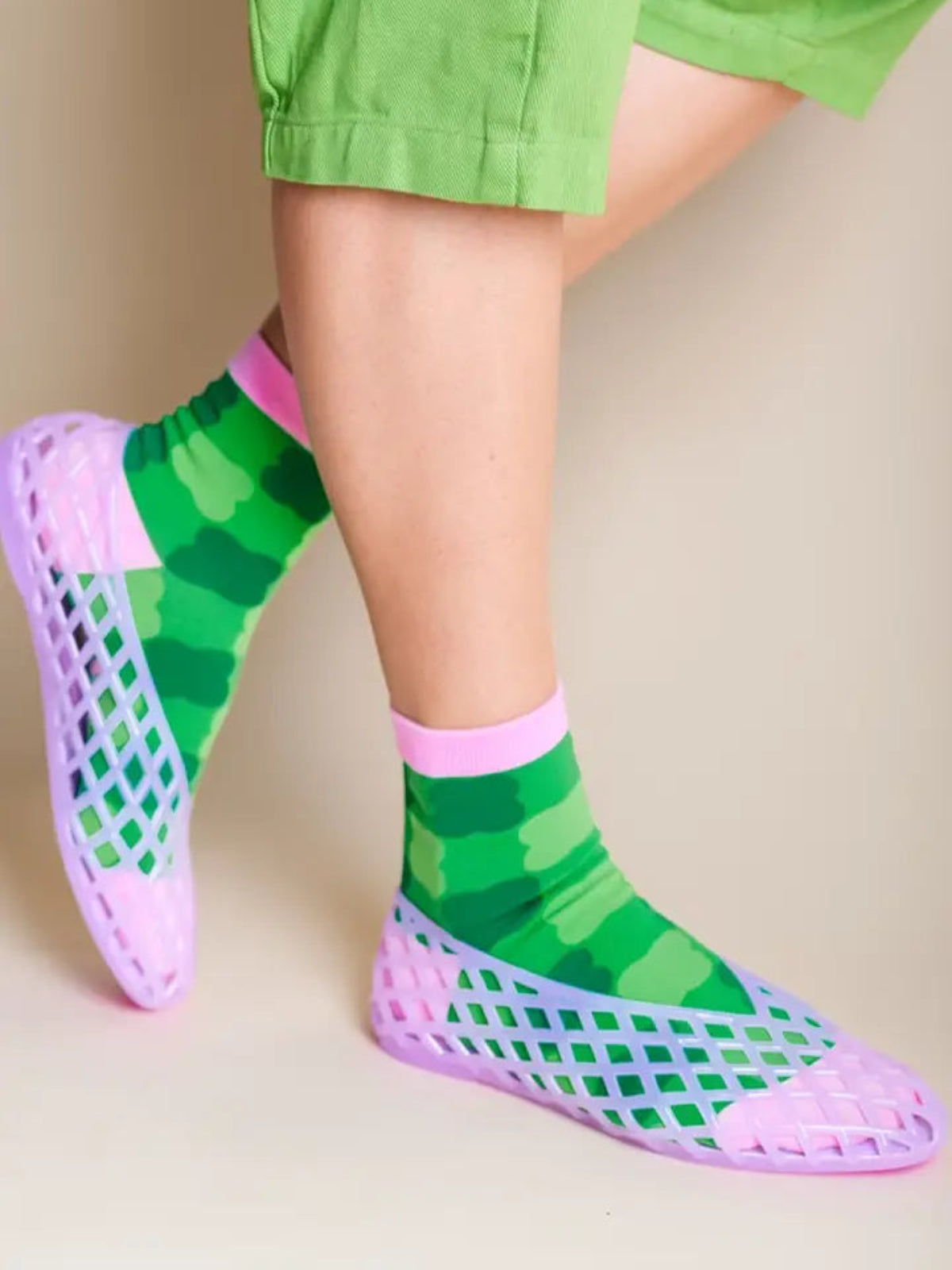 Cotton Ankle Socks - Gingham Green Checker