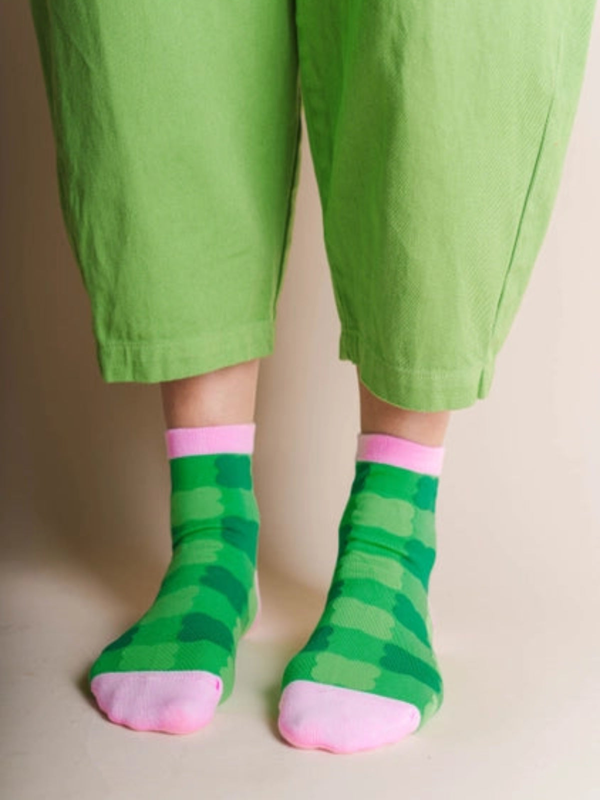 Cotton Ankle Socks - Gingham Green Checker