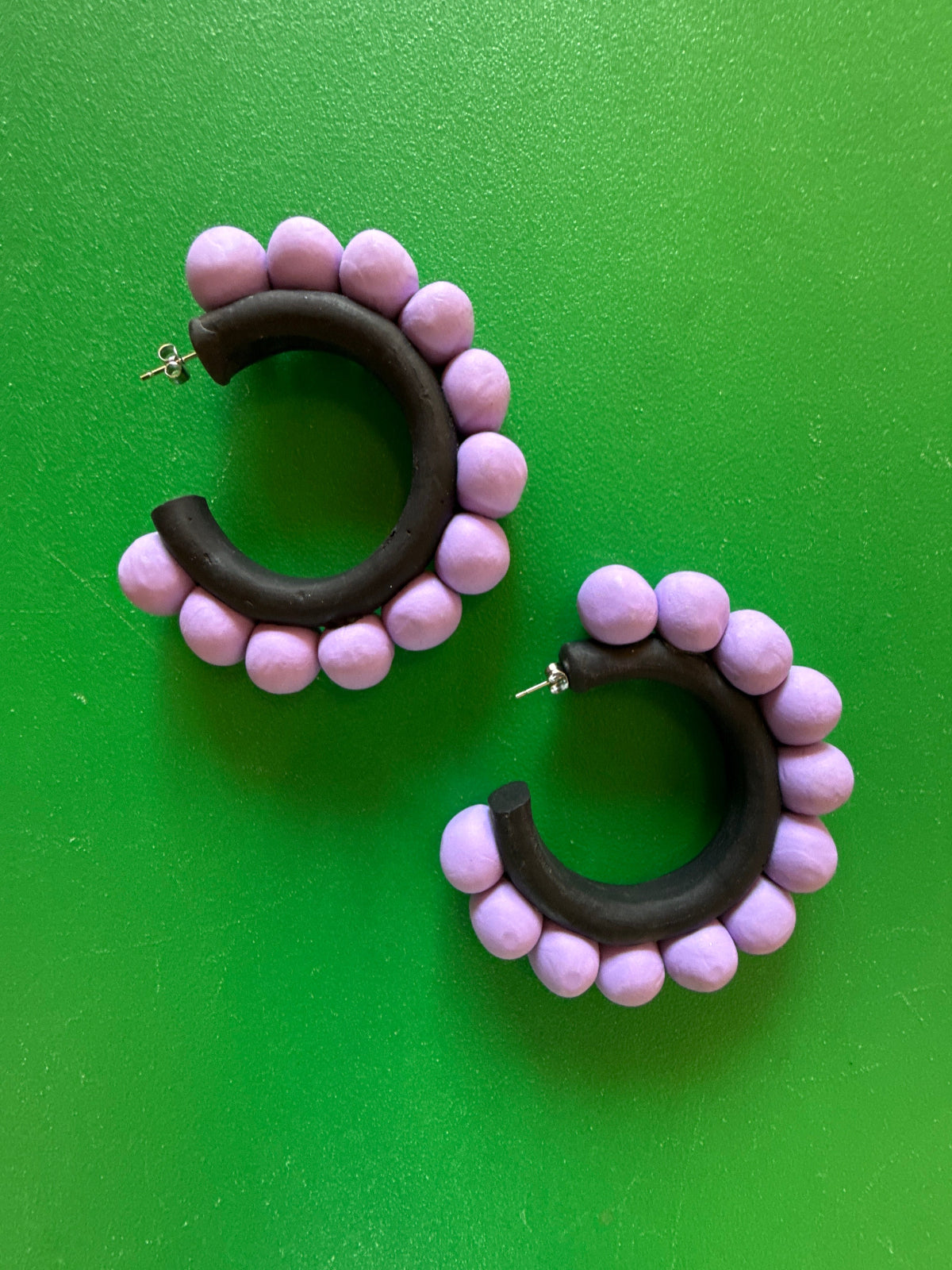 Pom Pom Earrings - Purple & Black