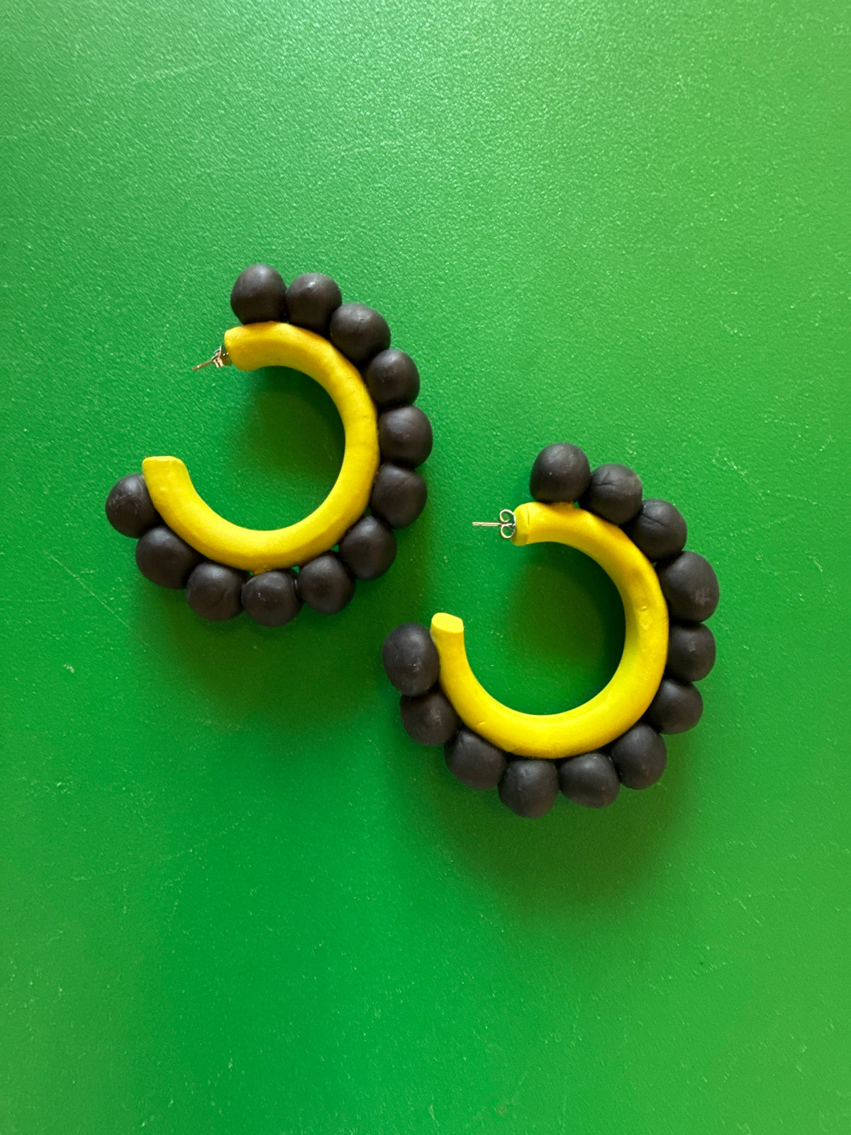 Pom Pom Earrings - Citron & Black