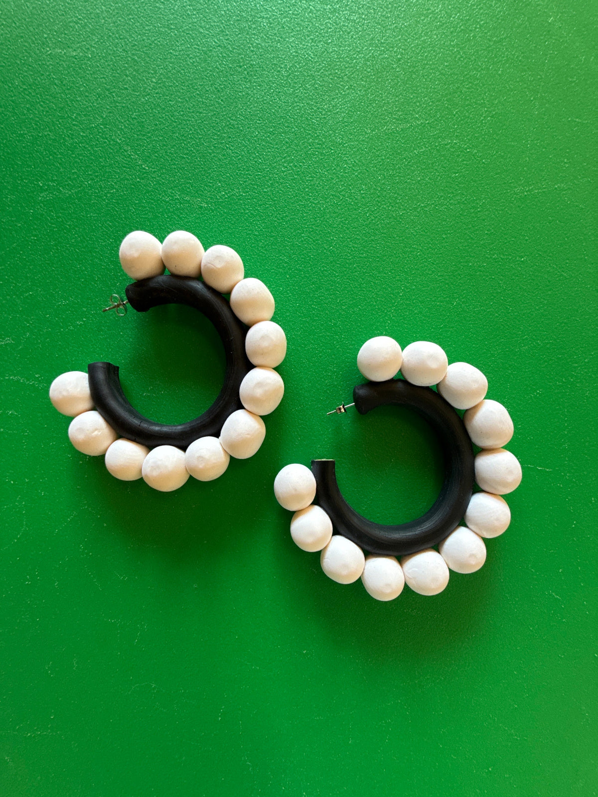 Pom Pom Earrings - Black & White