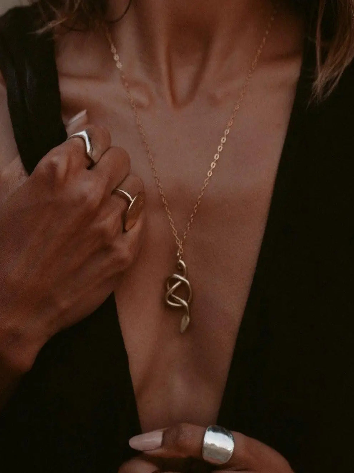 Nyoka Knotted Snake Necklace - Brass